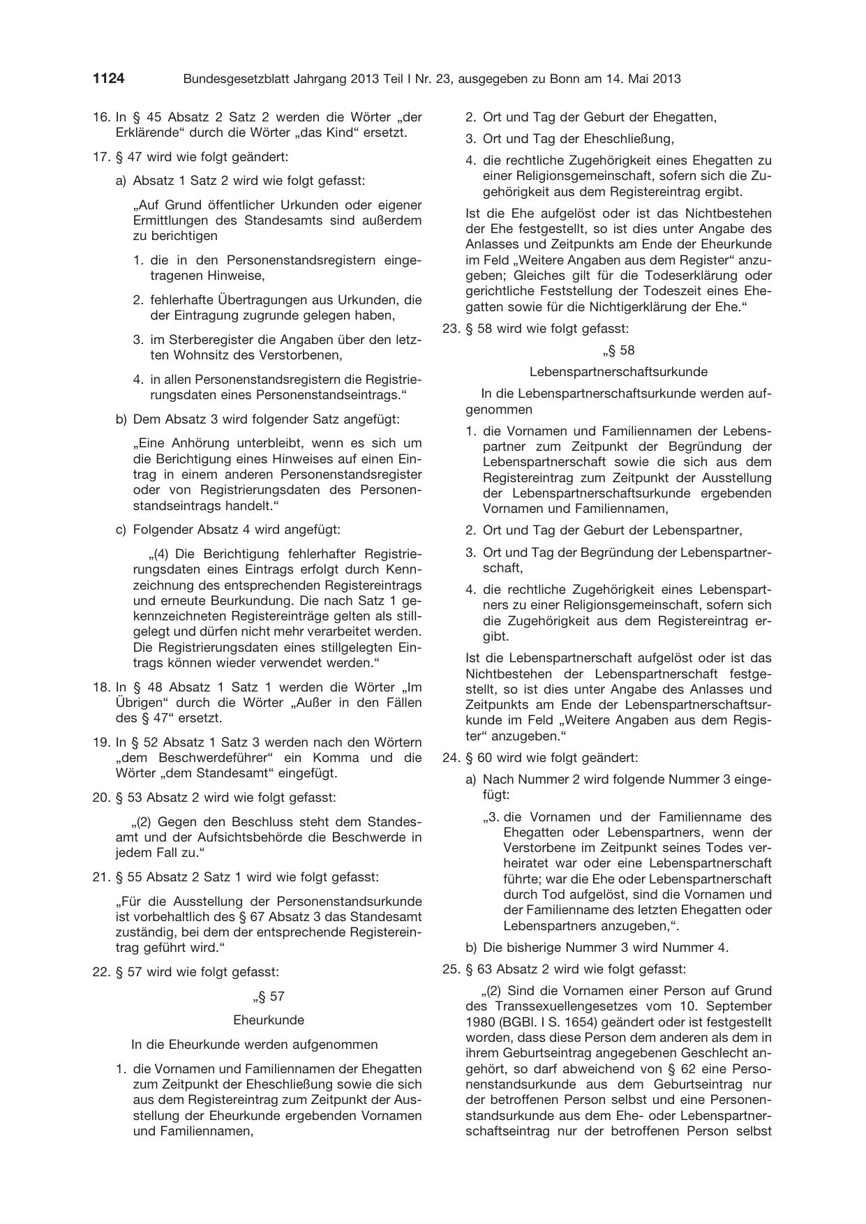 BGBl. 2013, Seite 1124 — Originalseite als Abbildung