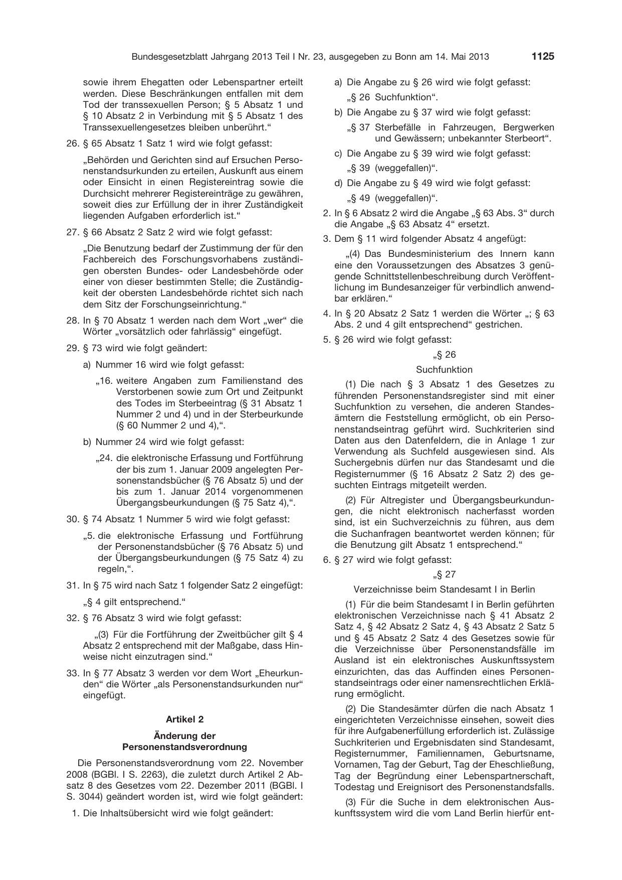 BGBl. 2013, Seite 1125 — Originalseite als Abbildung
