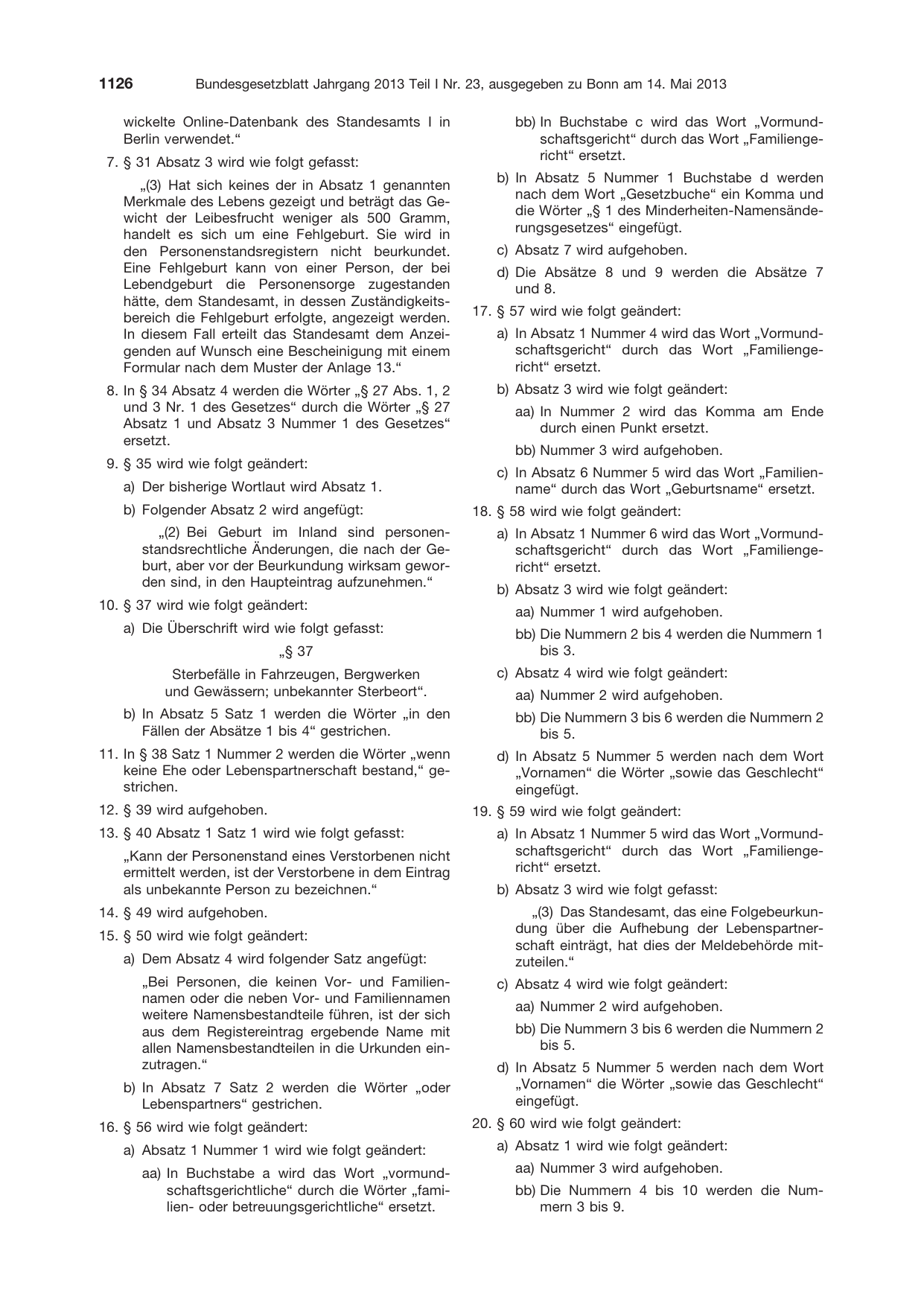 BGBl. 2013, Seite 1126 — Originalseite als Abbildung