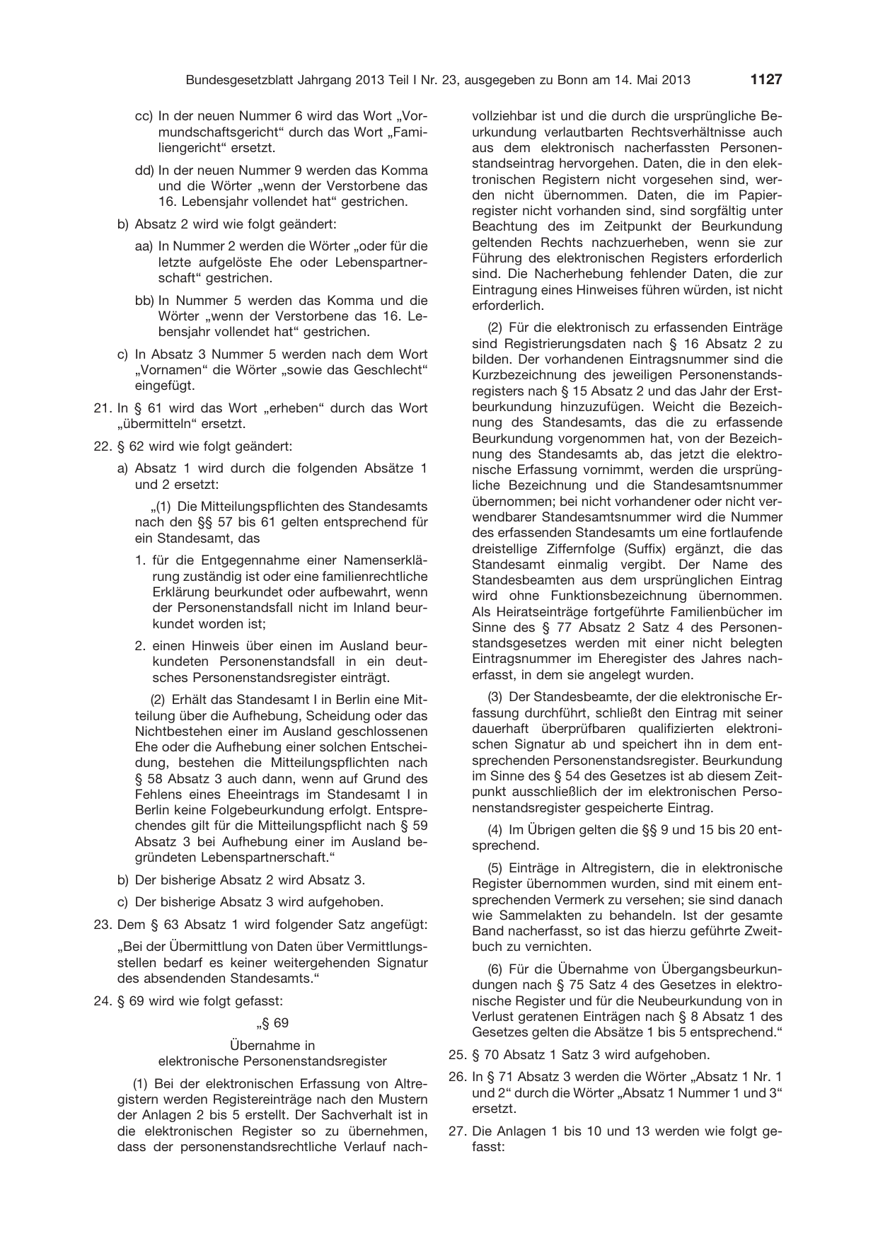 BGBl. 2013, Seite 1127 — Originalseite als Abbildung