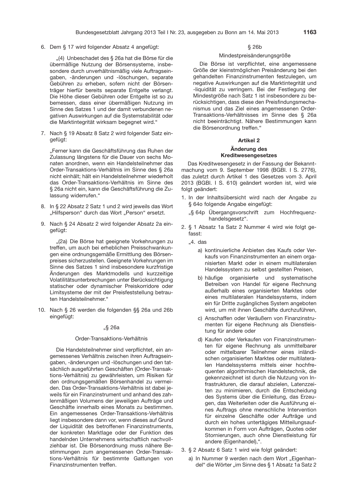 BGBl. 2013, Seite 1163 — Originalseite als Abbildung