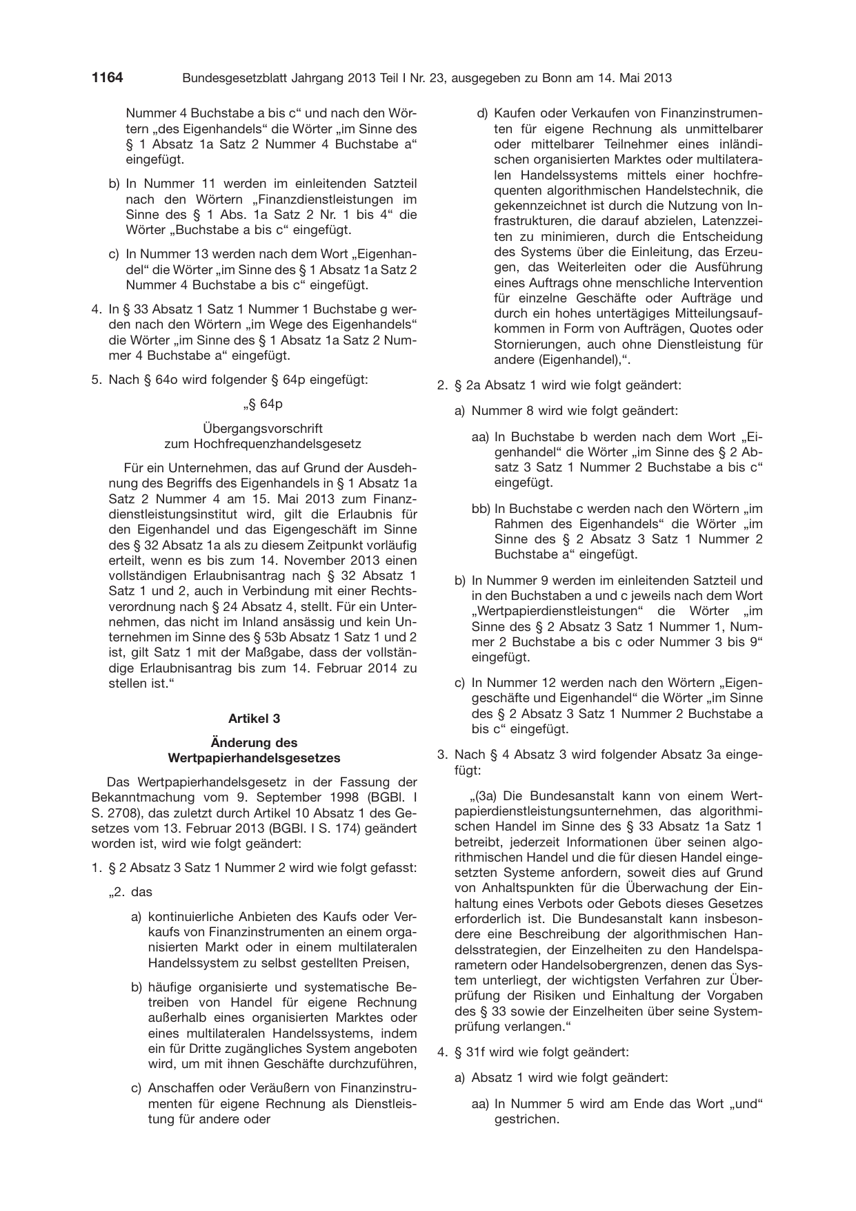 BGBl. 2013, Seite 1164 — Originalseite als Abbildung