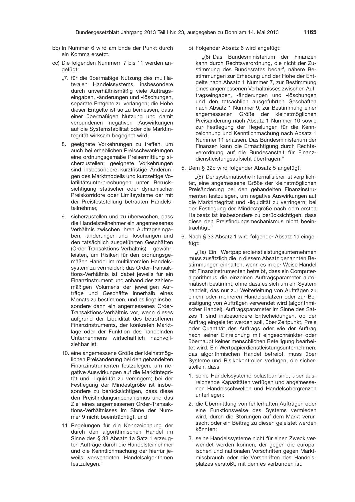 BGBl. 2013, Seite 1165 — Originalseite als Abbildung