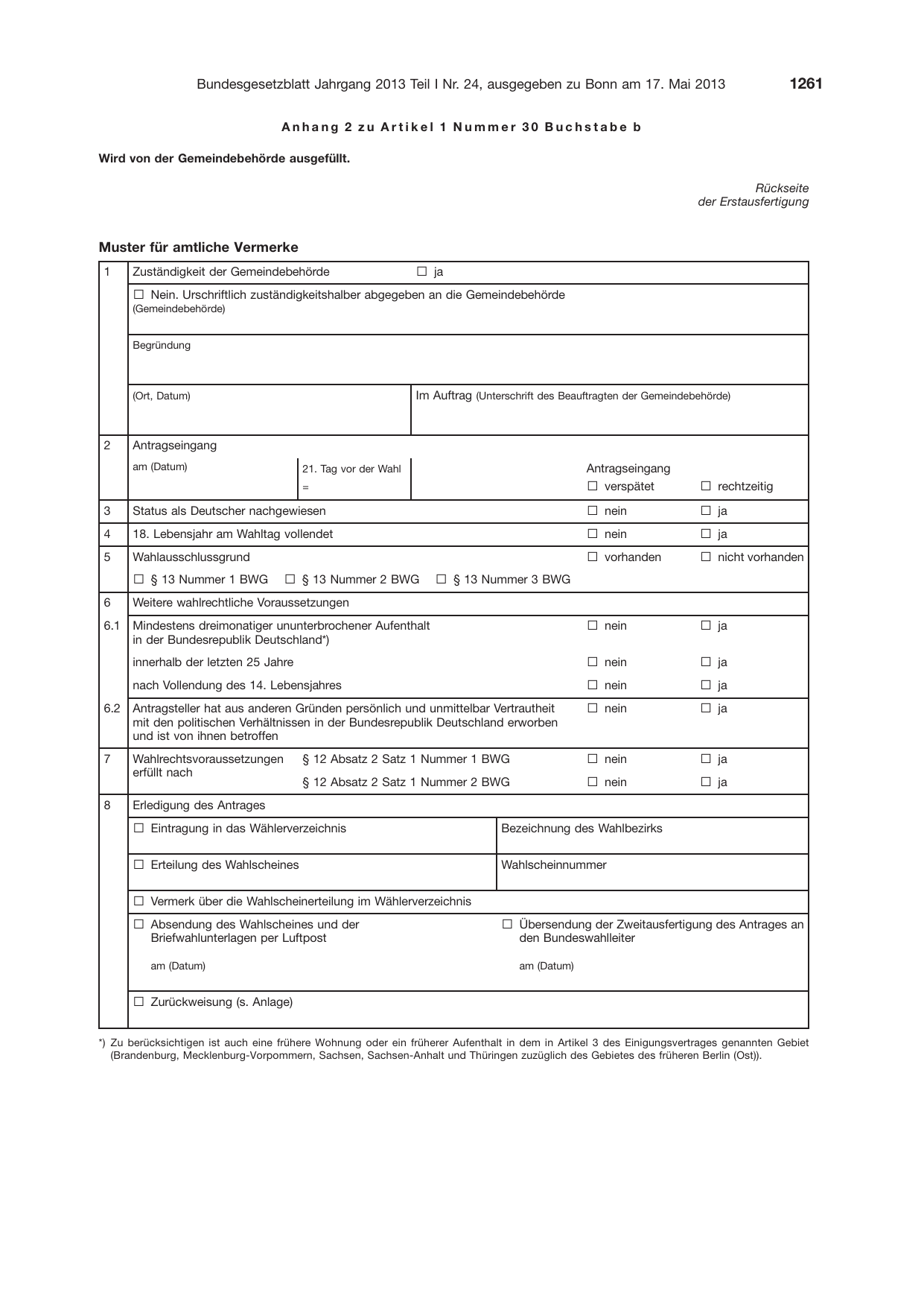 BGBl. 2013, Seite 1261 — Originalseite als Abbildung