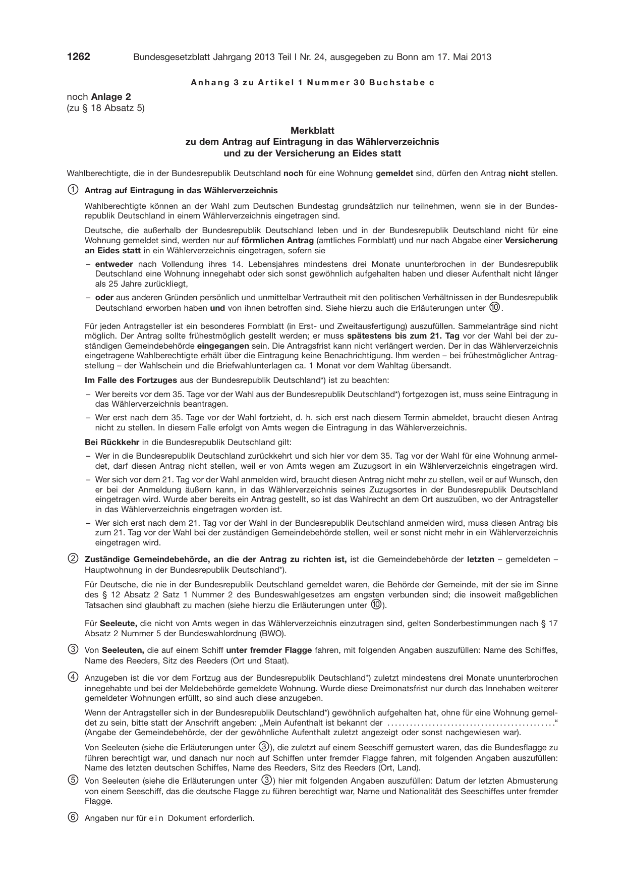 BGBl. 2013, Seite 1262 — Originalseite als Abbildung