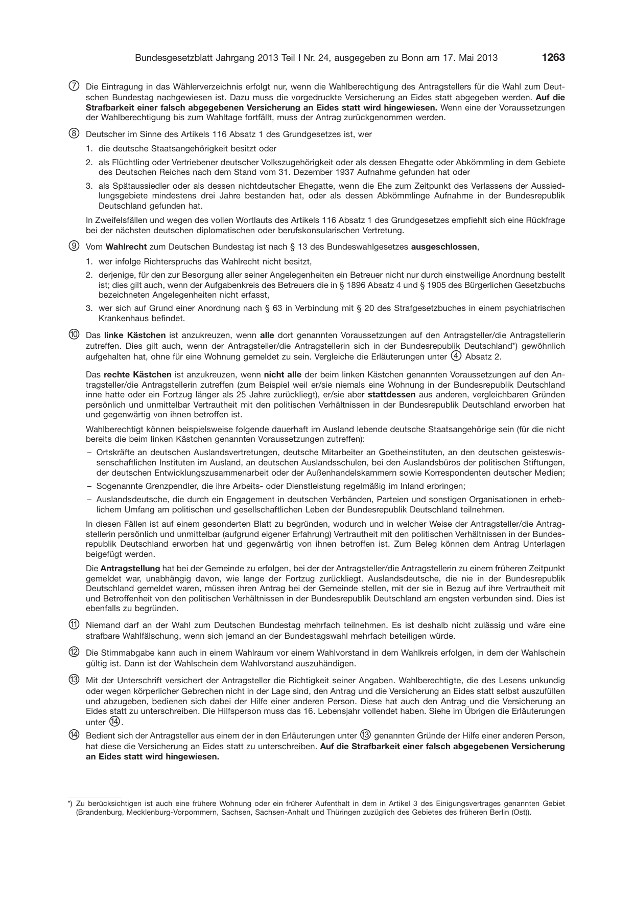 BGBl. 2013, Seite 1263 — Originalseite als Abbildung
