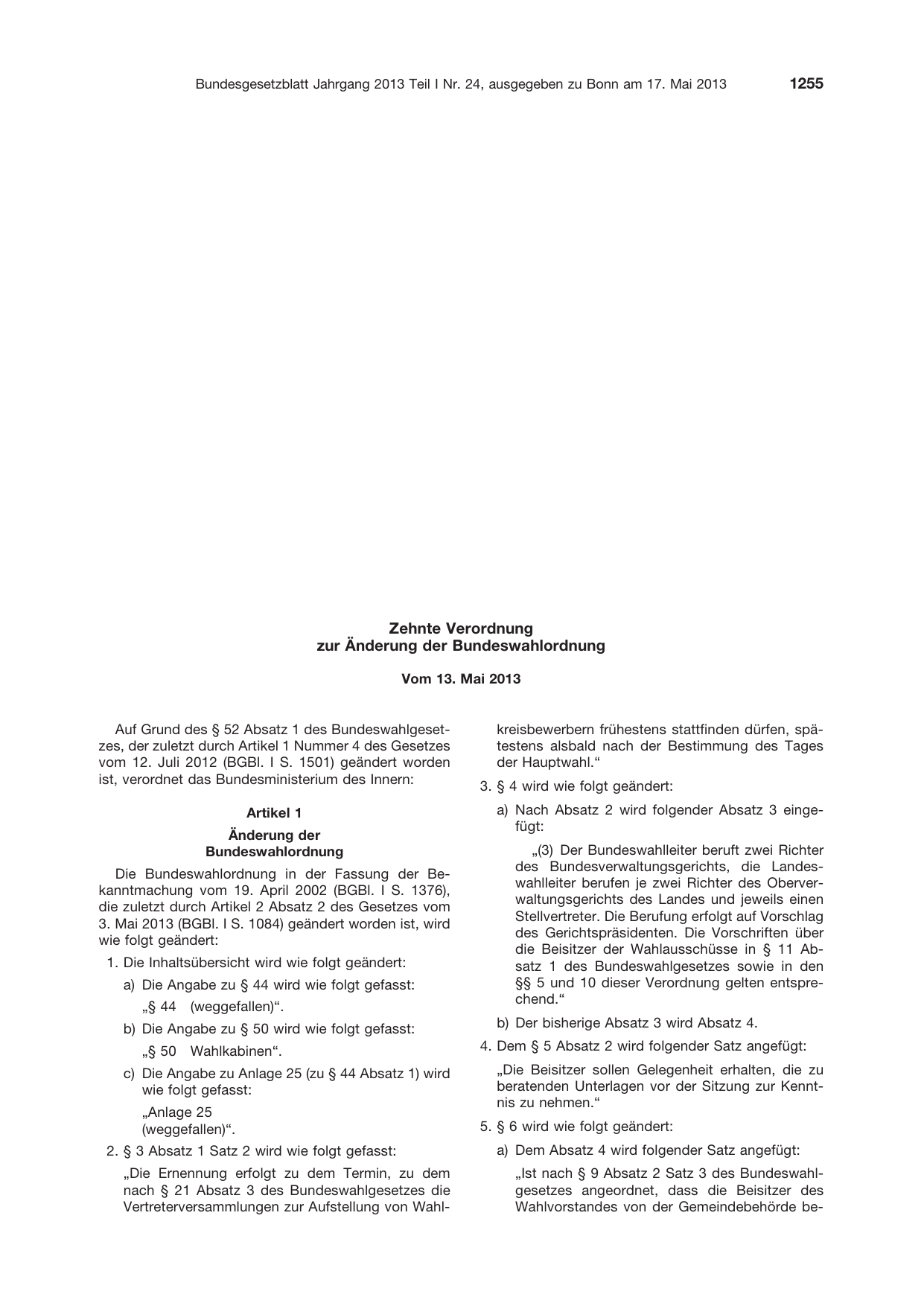 BGBl. 2013, Seite 1255 — Originalseite als Abbildung
