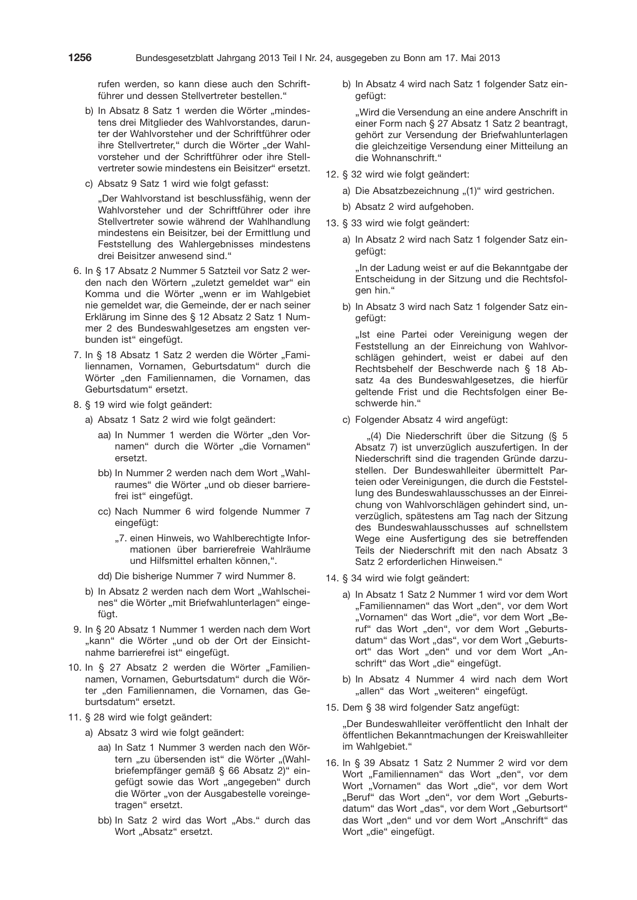 BGBl. 2013, Seite 1256 — Originalseite als Abbildung