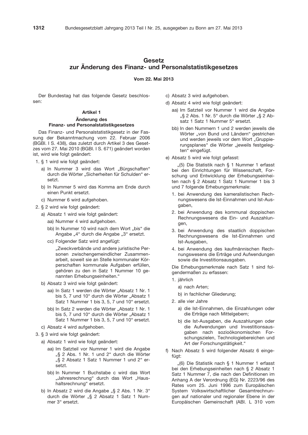 BGBl. 2013, Seite 1312 — Originalseite als Abbildung