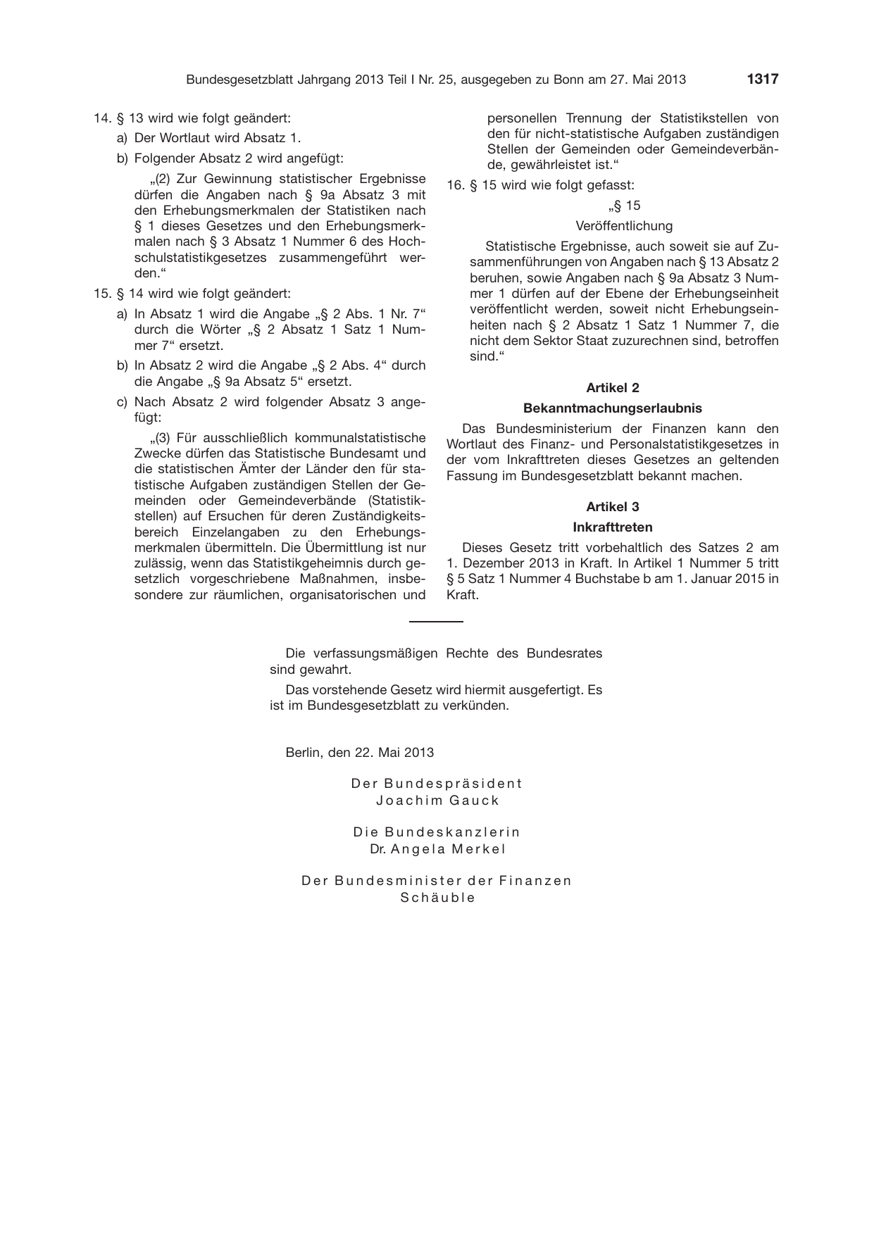 BGBl. 2013, Seite 1317 — Originalseite als Abbildung