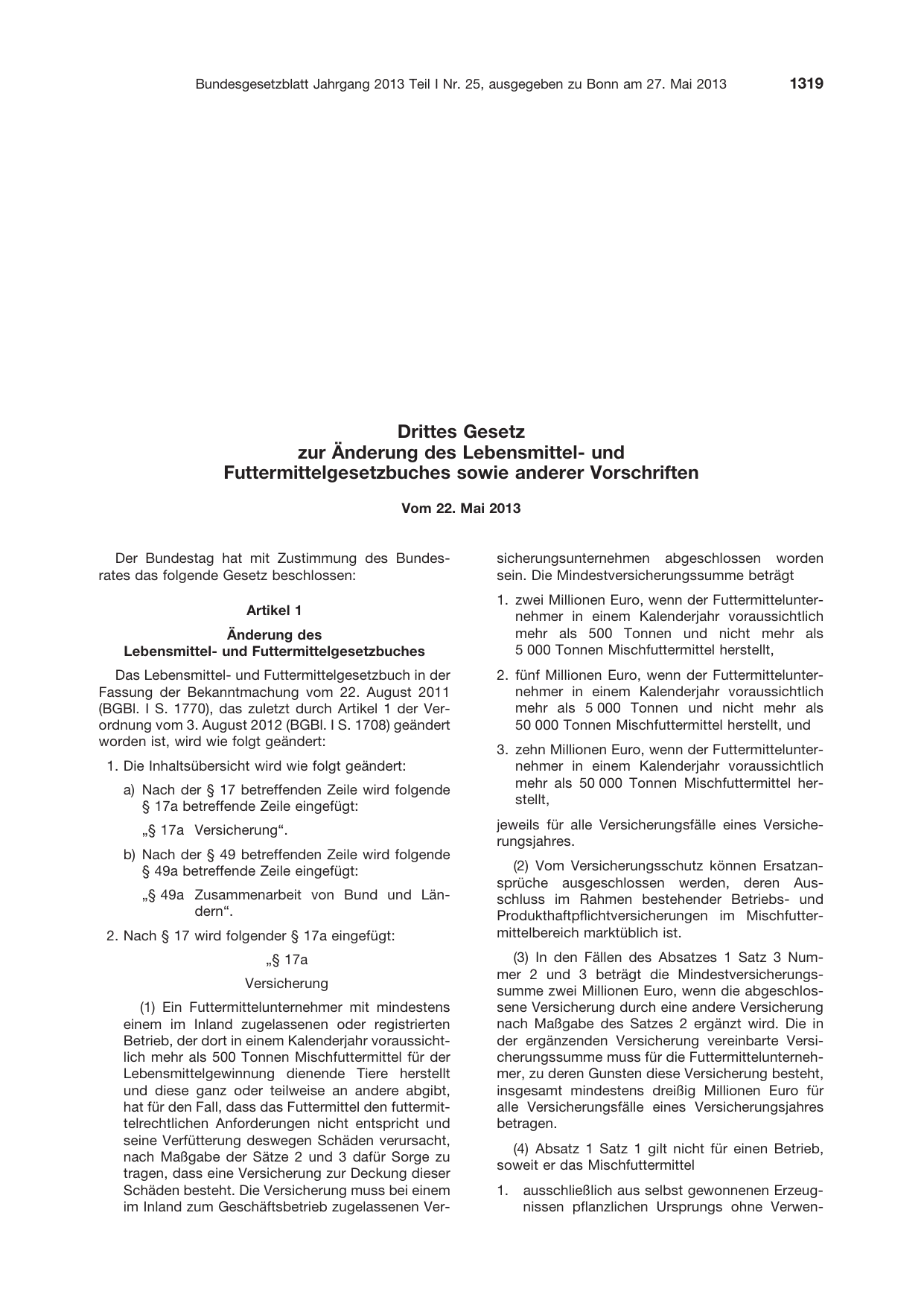 BGBl. 2013, Seite 1319 — Originalseite als Abbildung