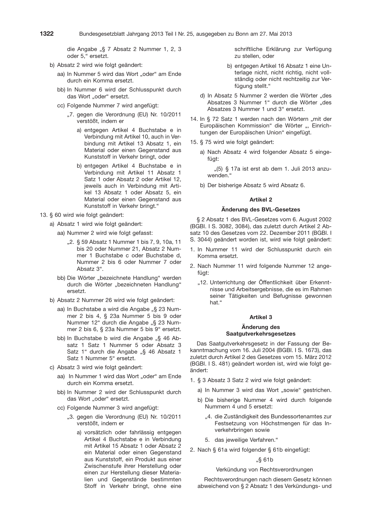 BGBl. 2013, Seite 1322 — Originalseite als Abbildung