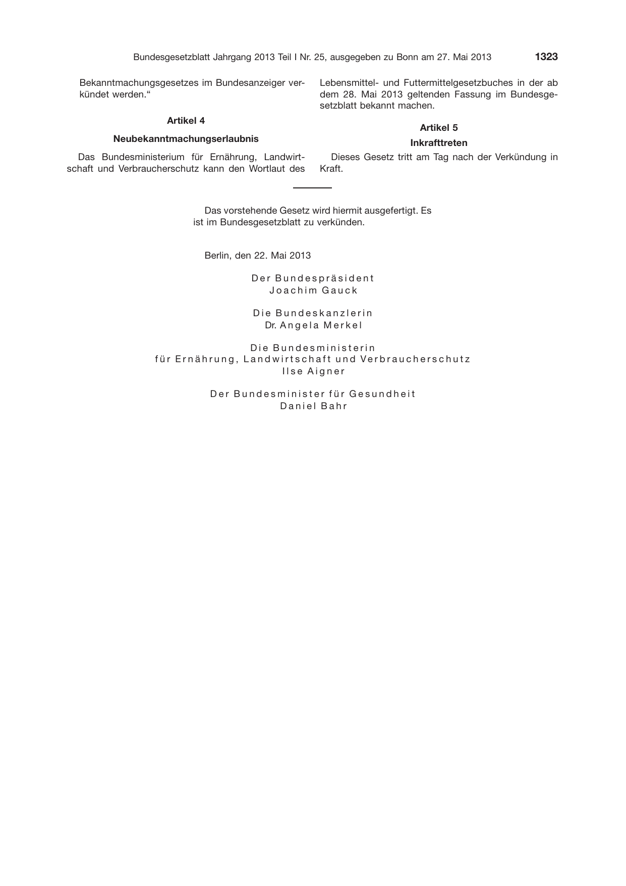 BGBl. 2013, Seite 1323 — Originalseite als Abbildung