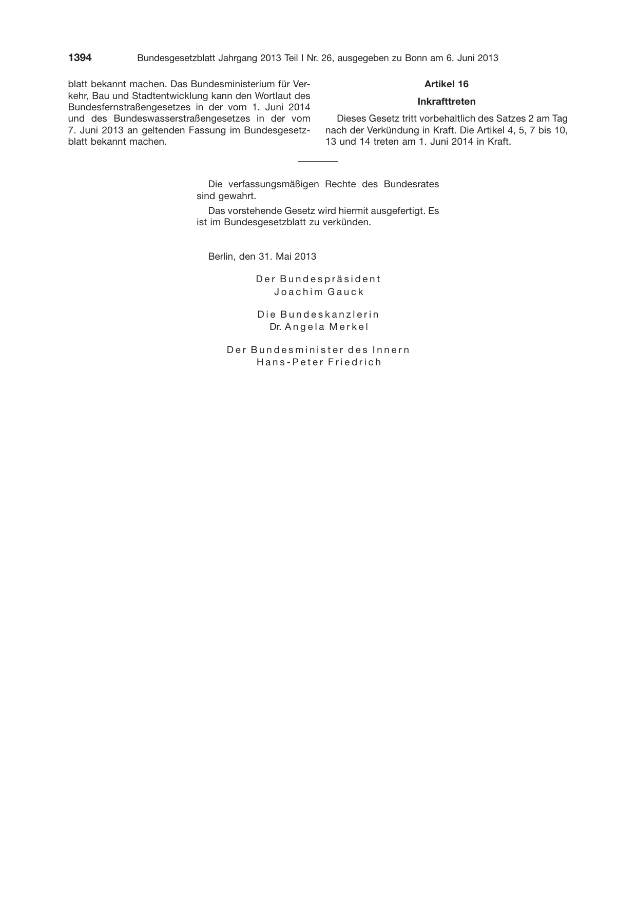 BGBl. 2013, Seite 1394 — Originalseite als Abbildung