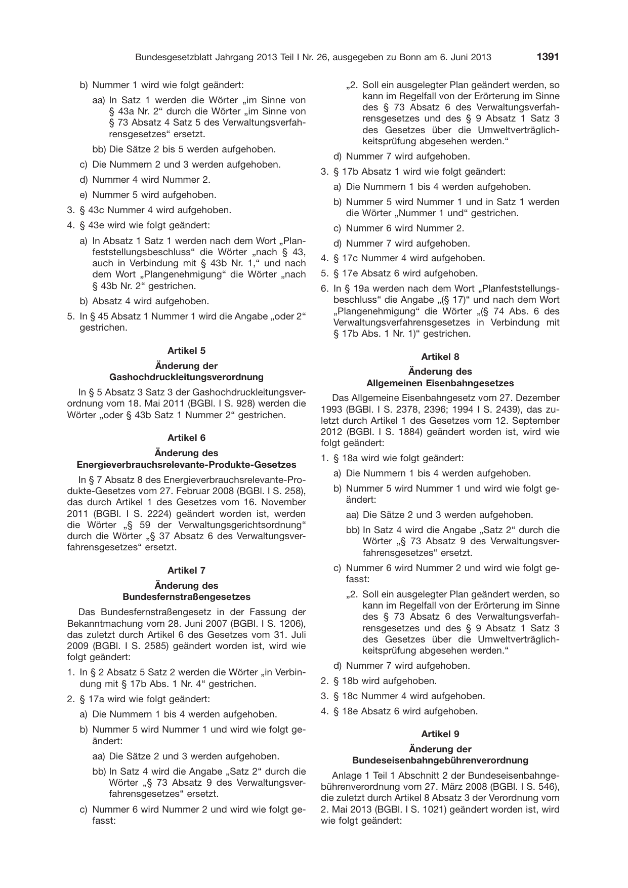 BGBl. 2013, Seite 1391 — Originalseite als Abbildung