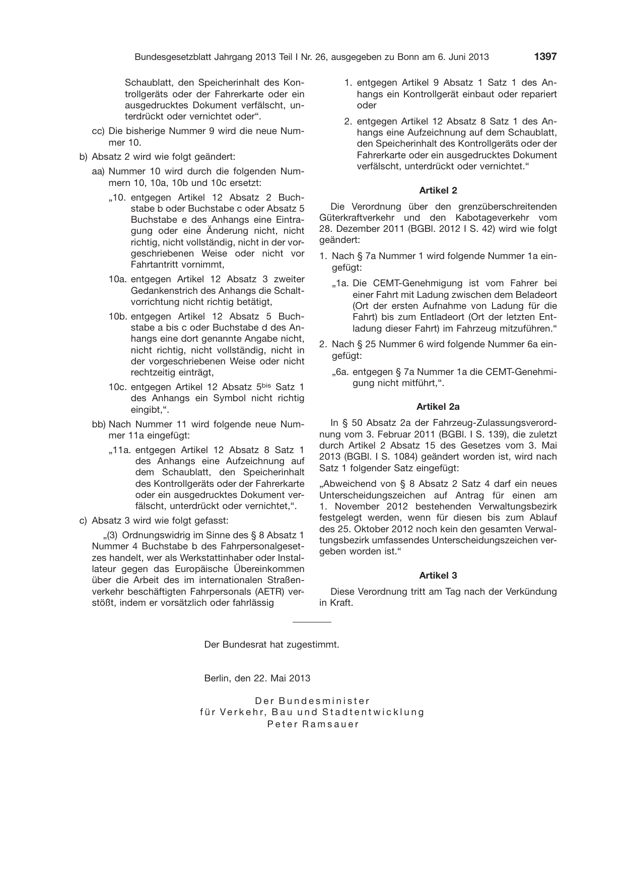 BGBl. 2013, Seite 1397 — Originalseite als Abbildung