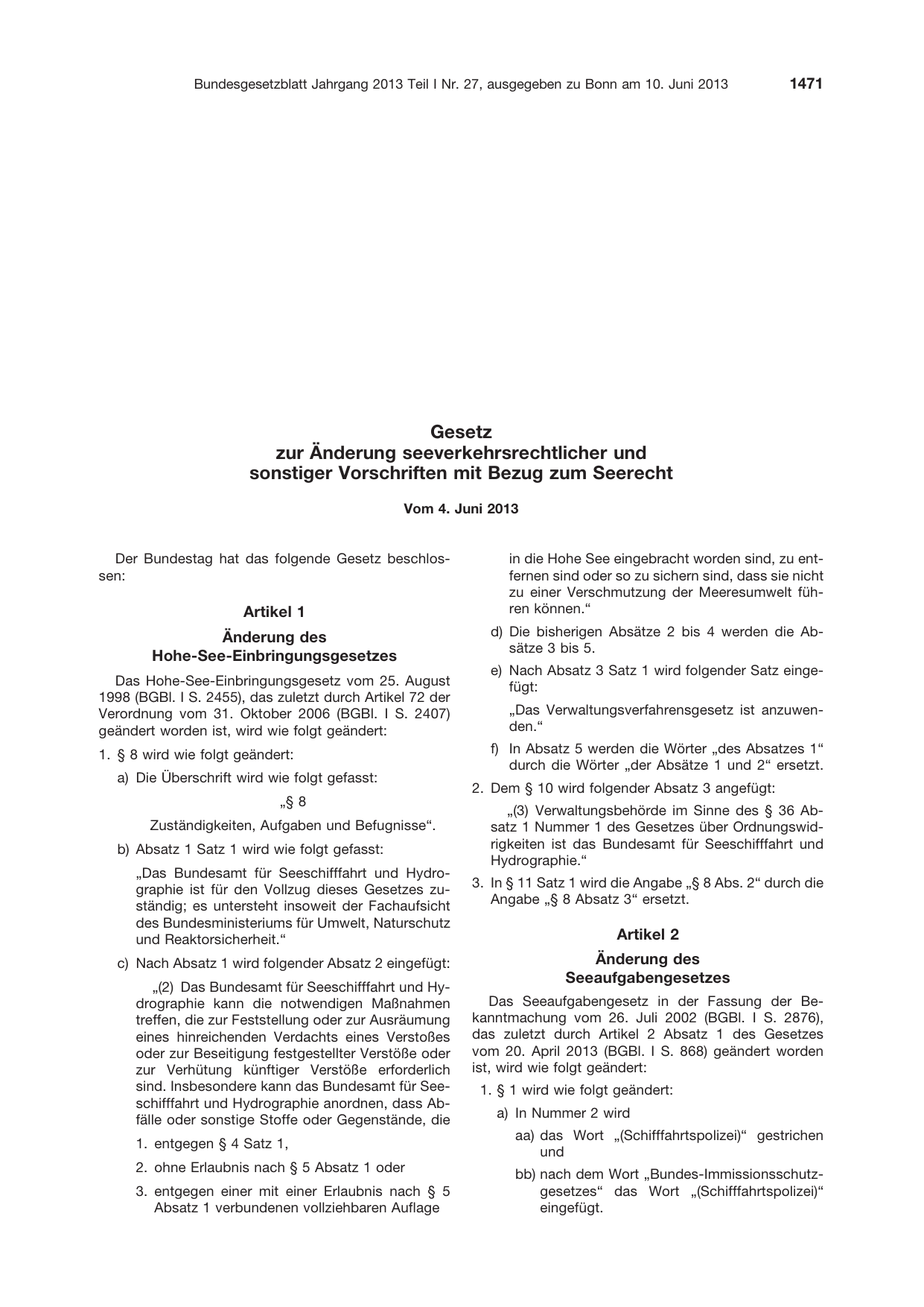 BGBl. 2013, Seite 1471 — Originalseite als Abbildung