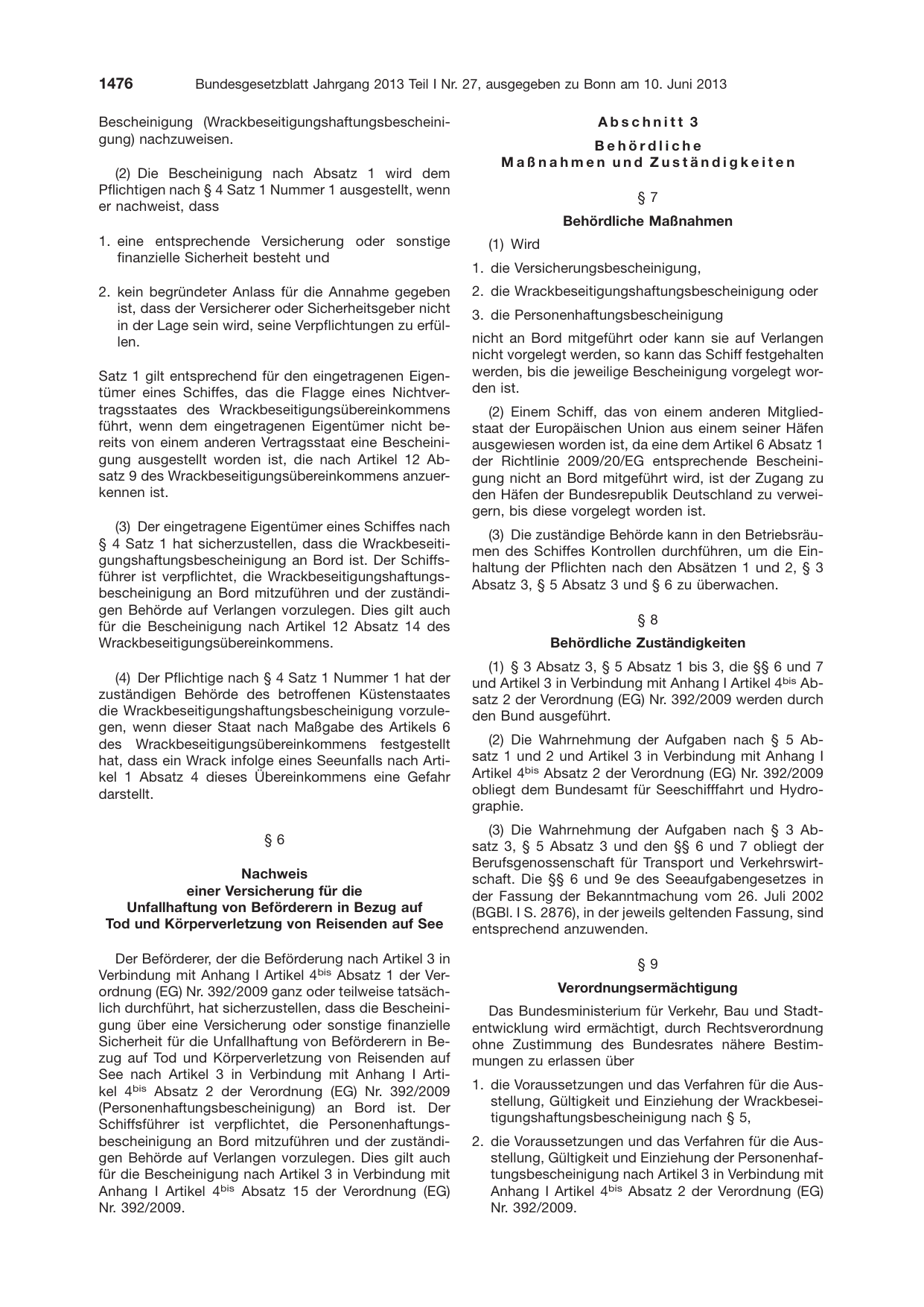 BGBl. 2013, Seite 1476 — Originalseite als Abbildung