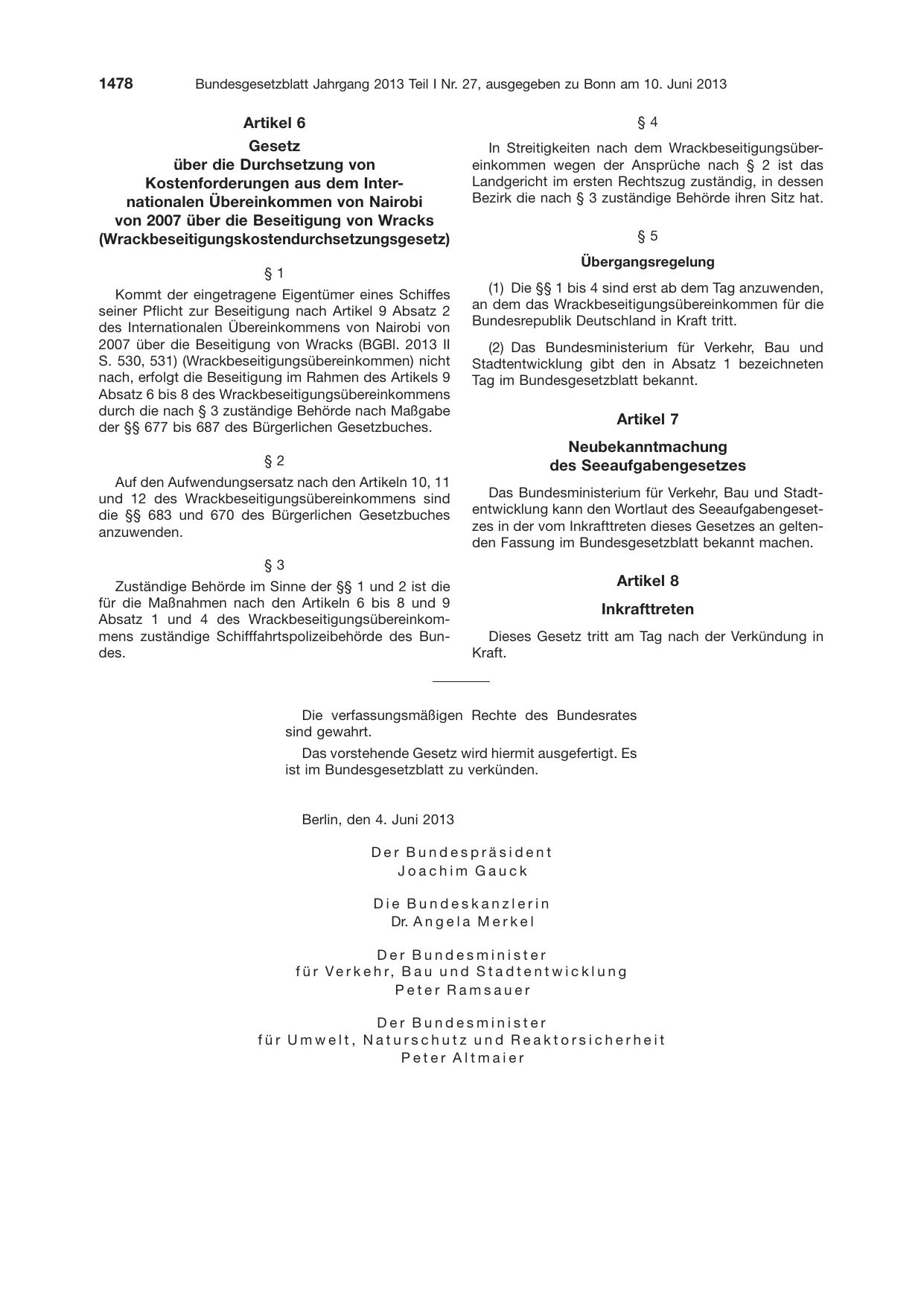 BGBl. 2013, Seite 1478 — Originalseite als Abbildung