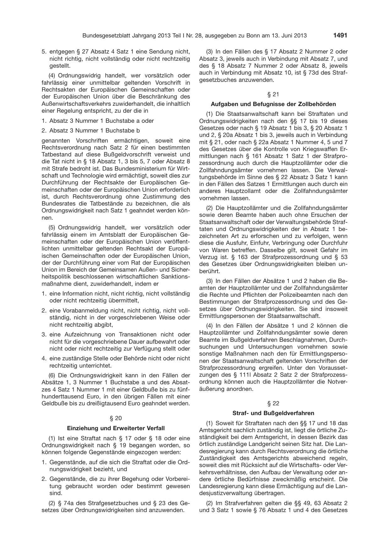 BGBl. 2013, Seite 1491 — Originalseite als Abbildung