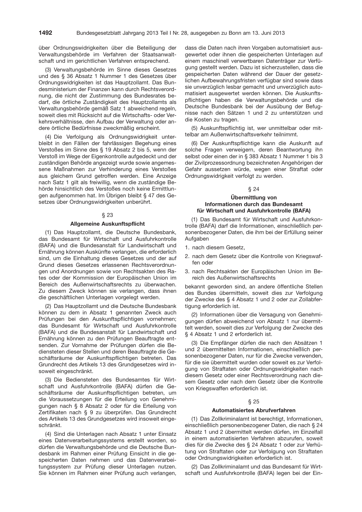 BGBl. 2013, Seite 1492 — Originalseite als Abbildung