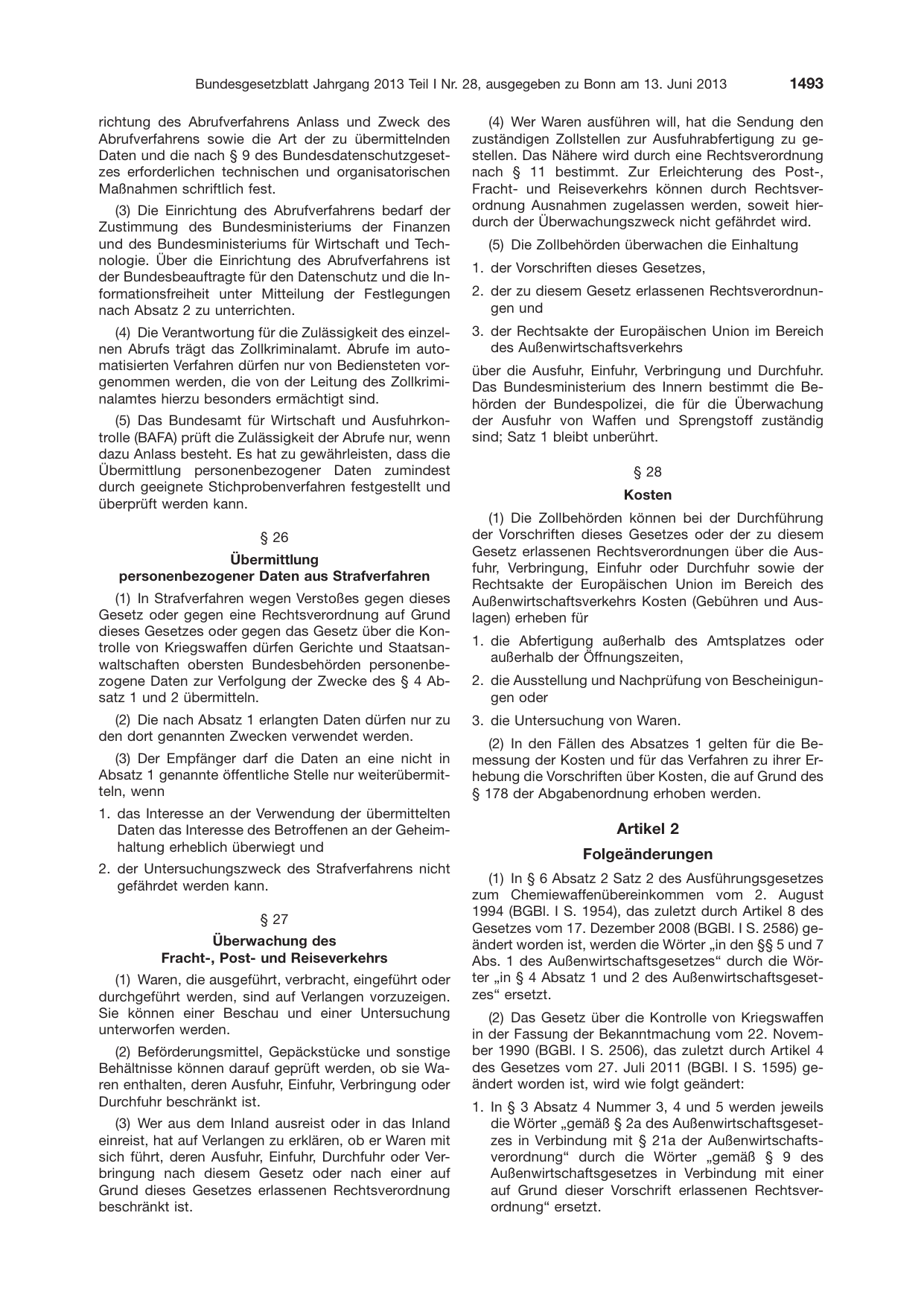 BGBl. 2013, Seite 1493 — Originalseite als Abbildung