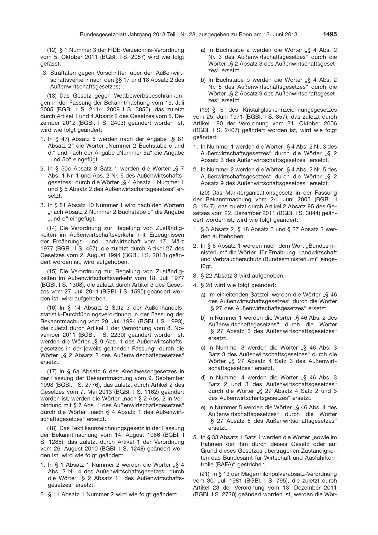 BGBl. 2013, Seite 1495 — Originalseite als Abbildung