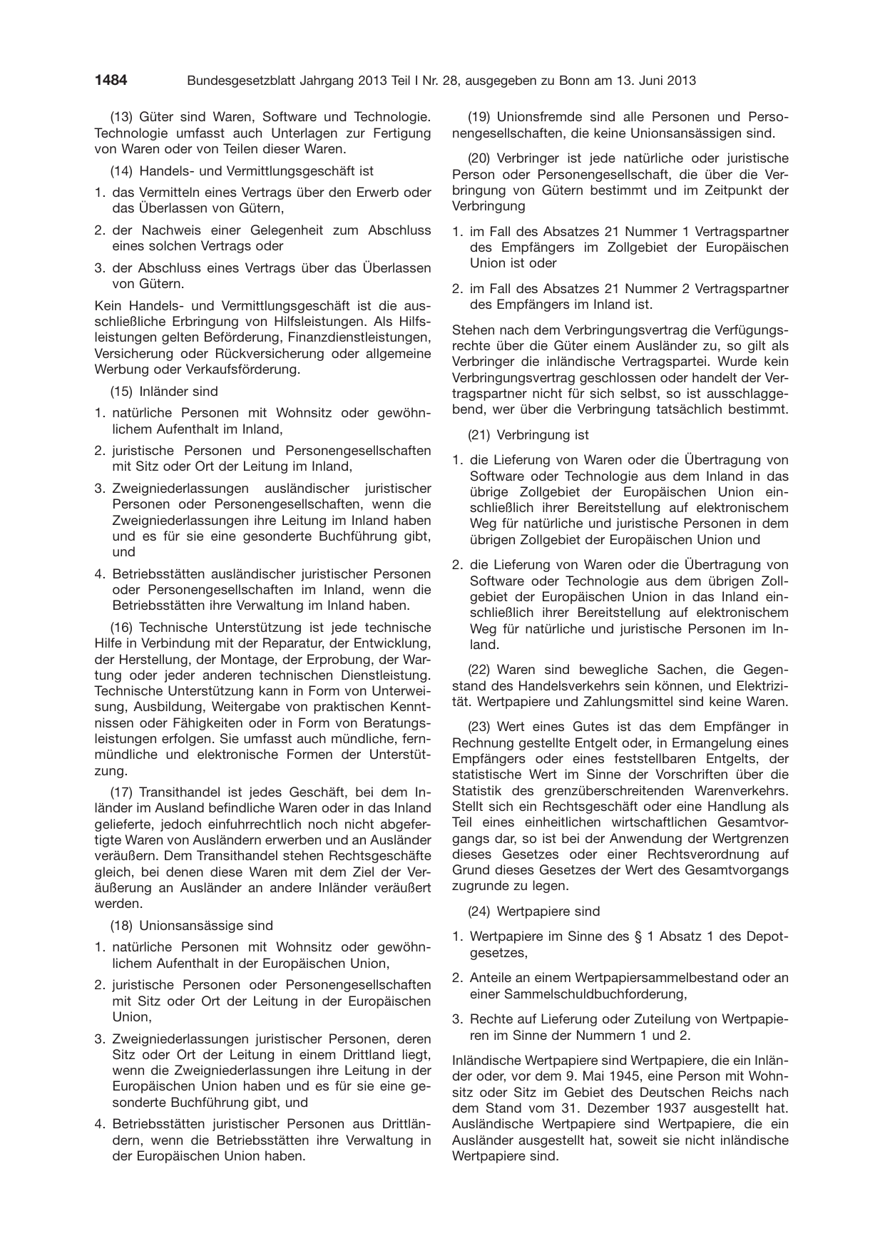 BGBl. 2013, Seite 1484 — Originalseite als Abbildung