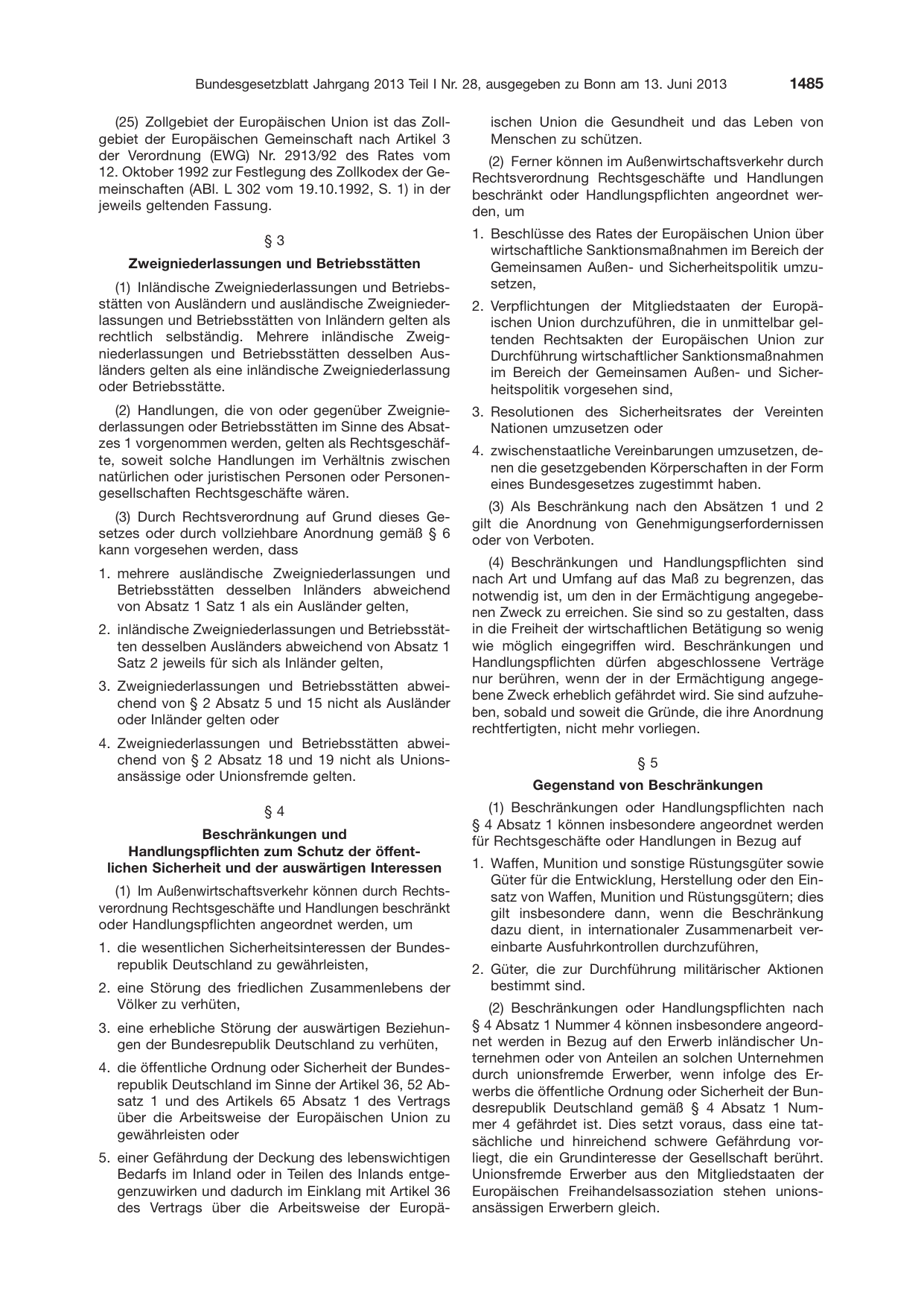 BGBl. 2013, Seite 1485 — Originalseite als Abbildung