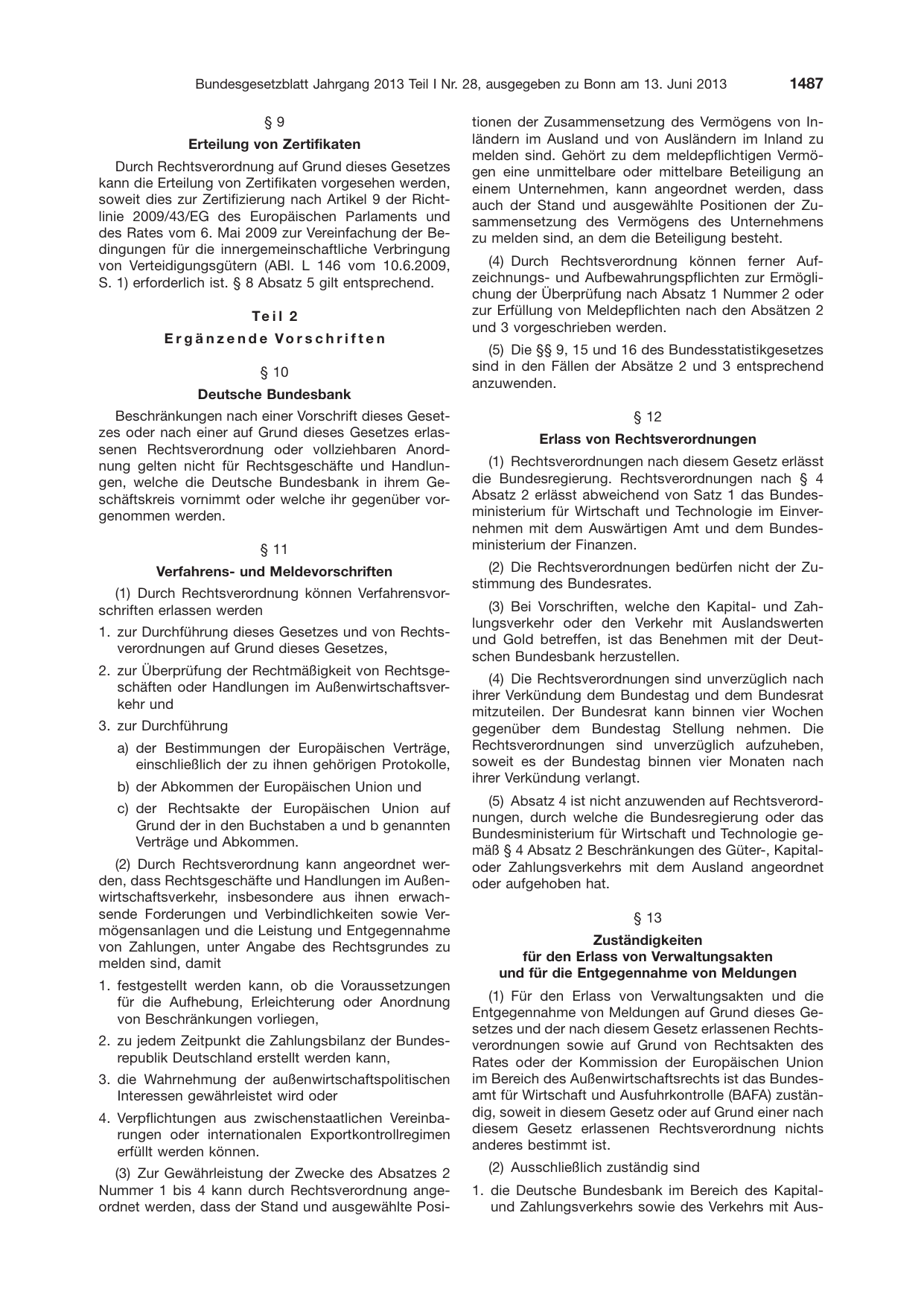 BGBl. 2013, Seite 1487 — Originalseite als Abbildung