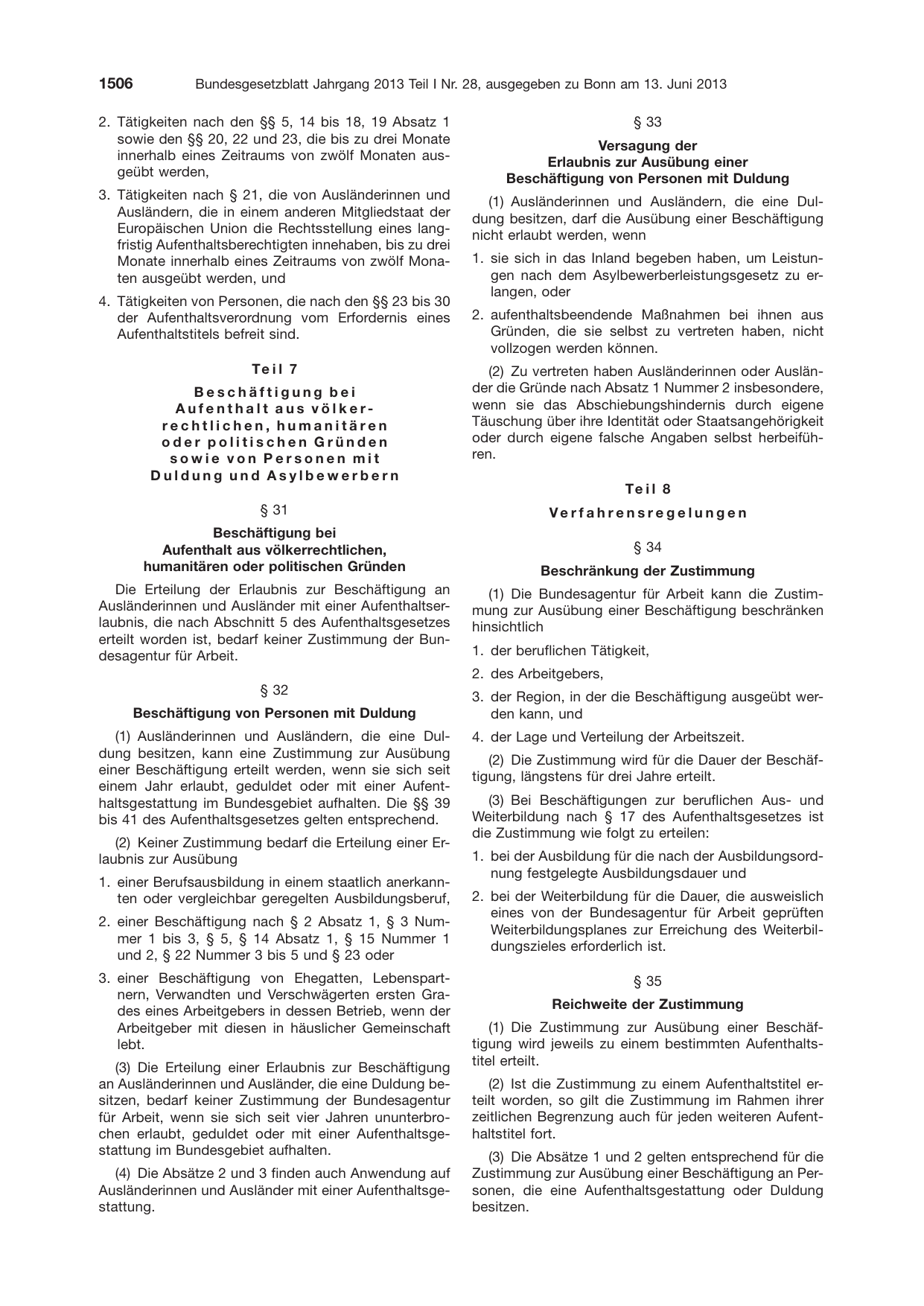 BGBl. 2013, Seite 1506 — Originalseite als Abbildung