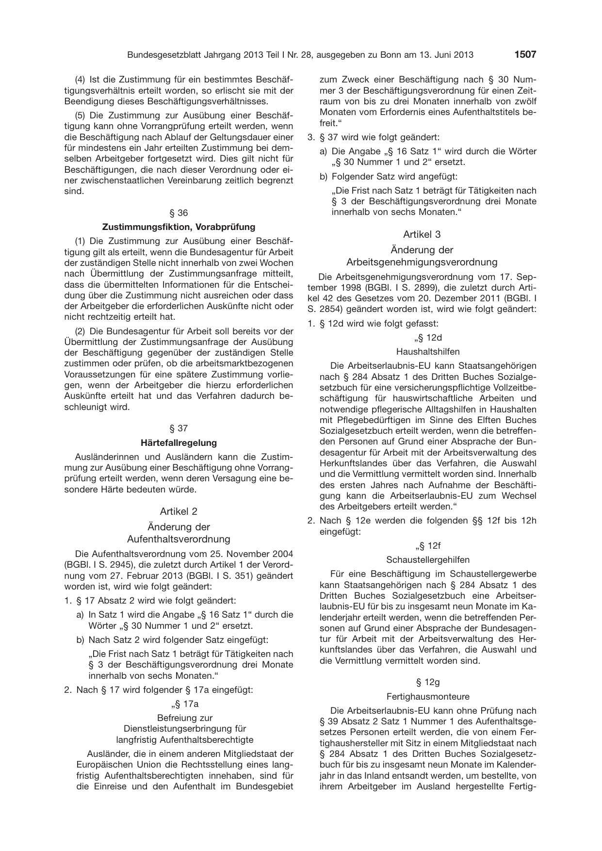 BGBl. 2013, Seite 1507 — Originalseite als Abbildung