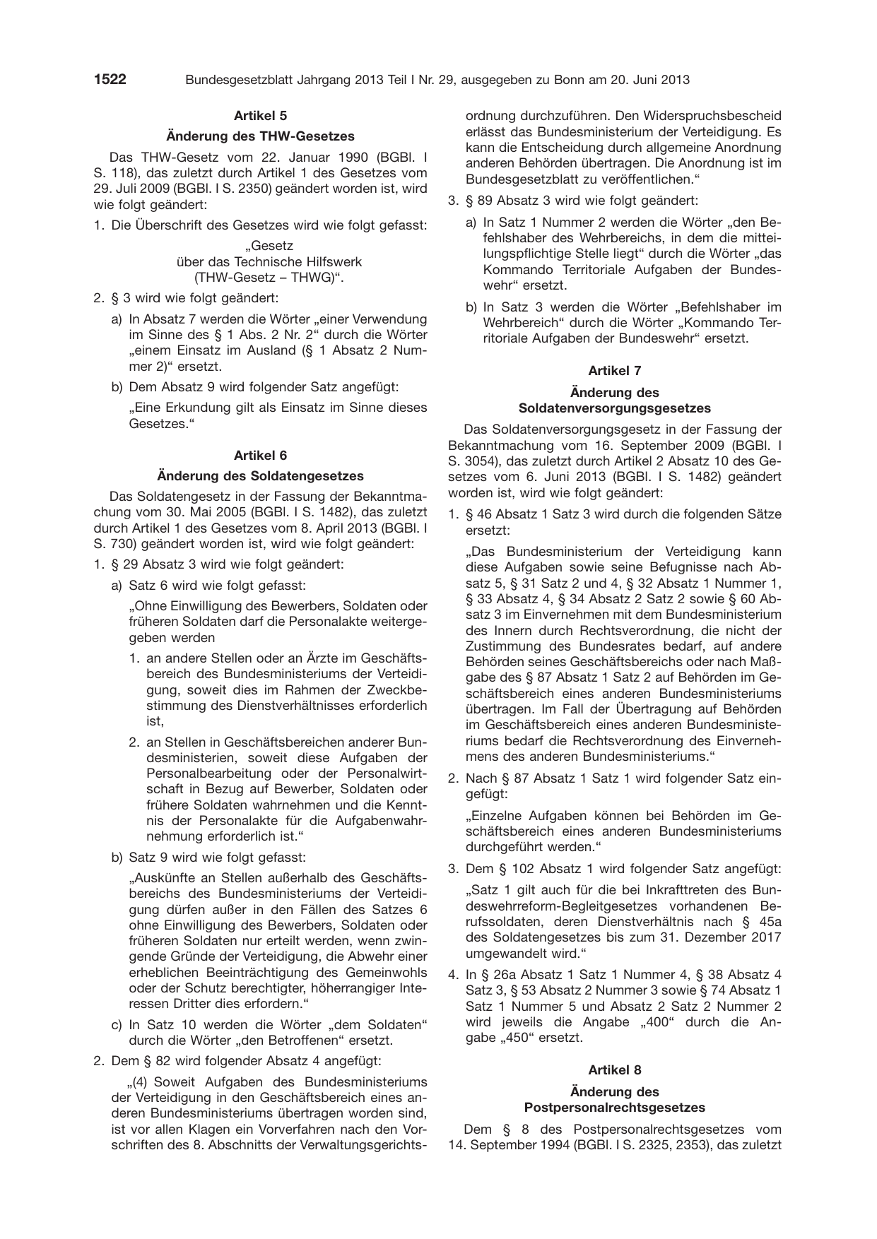 BGBl. 2013, Seite 1522 — Originalseite als Abbildung