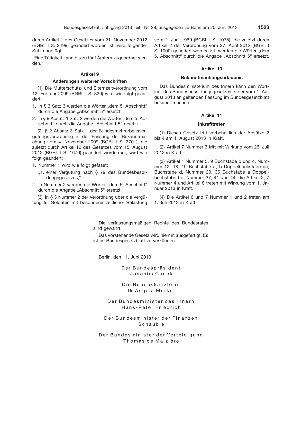BGBl. 2013, Seite 1523 — Originalseite als Abbildung