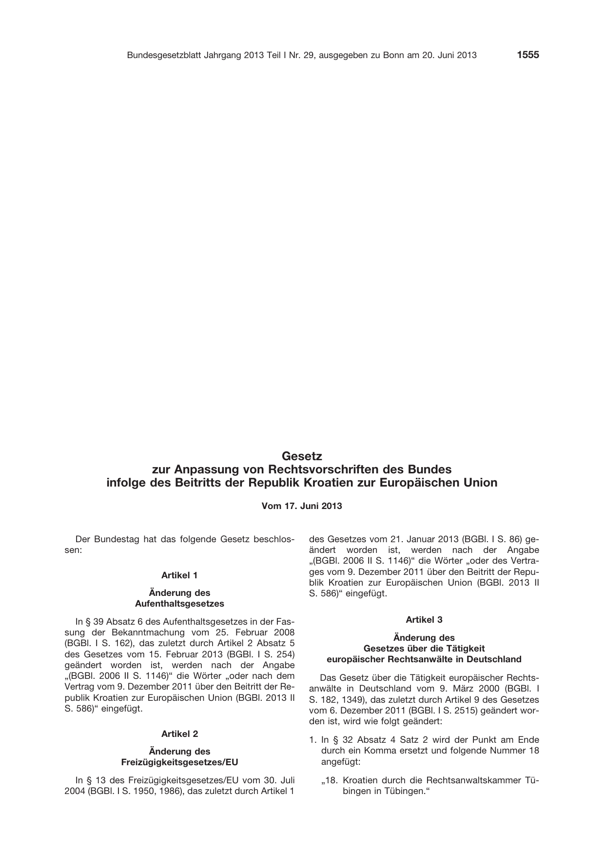 BGBl. 2013, Seite 1555 — Originalseite als Abbildung