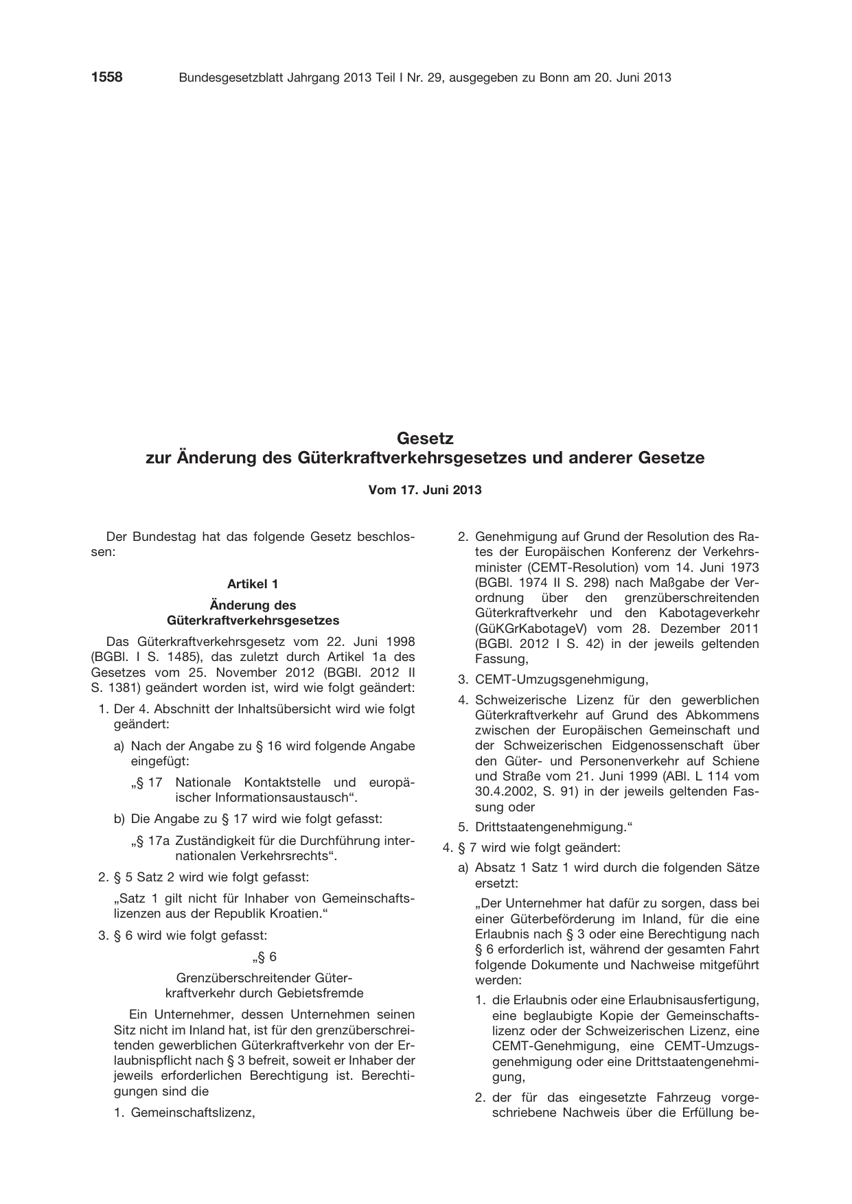 BGBl. 2013, Seite 1558 — Originalseite als Abbildung