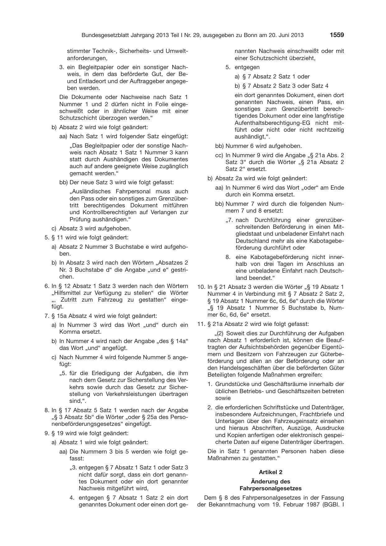 BGBl. 2013, Seite 1559 — Originalseite als Abbildung