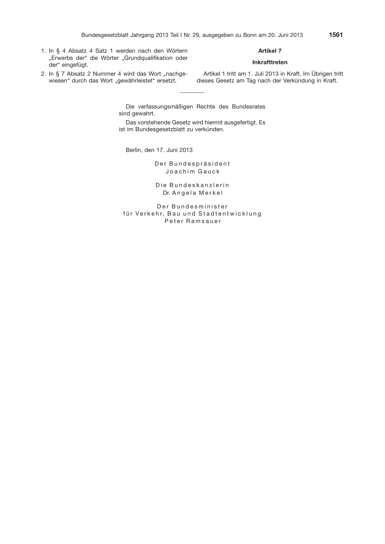 BGBl. 2013, Seite 1561 — Originalseite als Abbildung