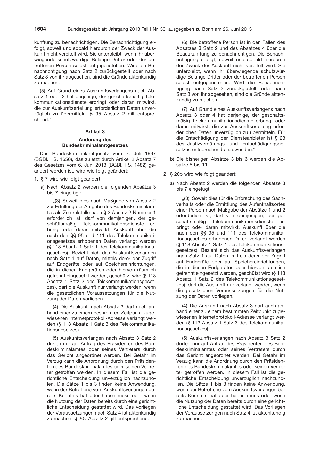 BGBl. 2013, Seite 1604 — Originalseite als Abbildung