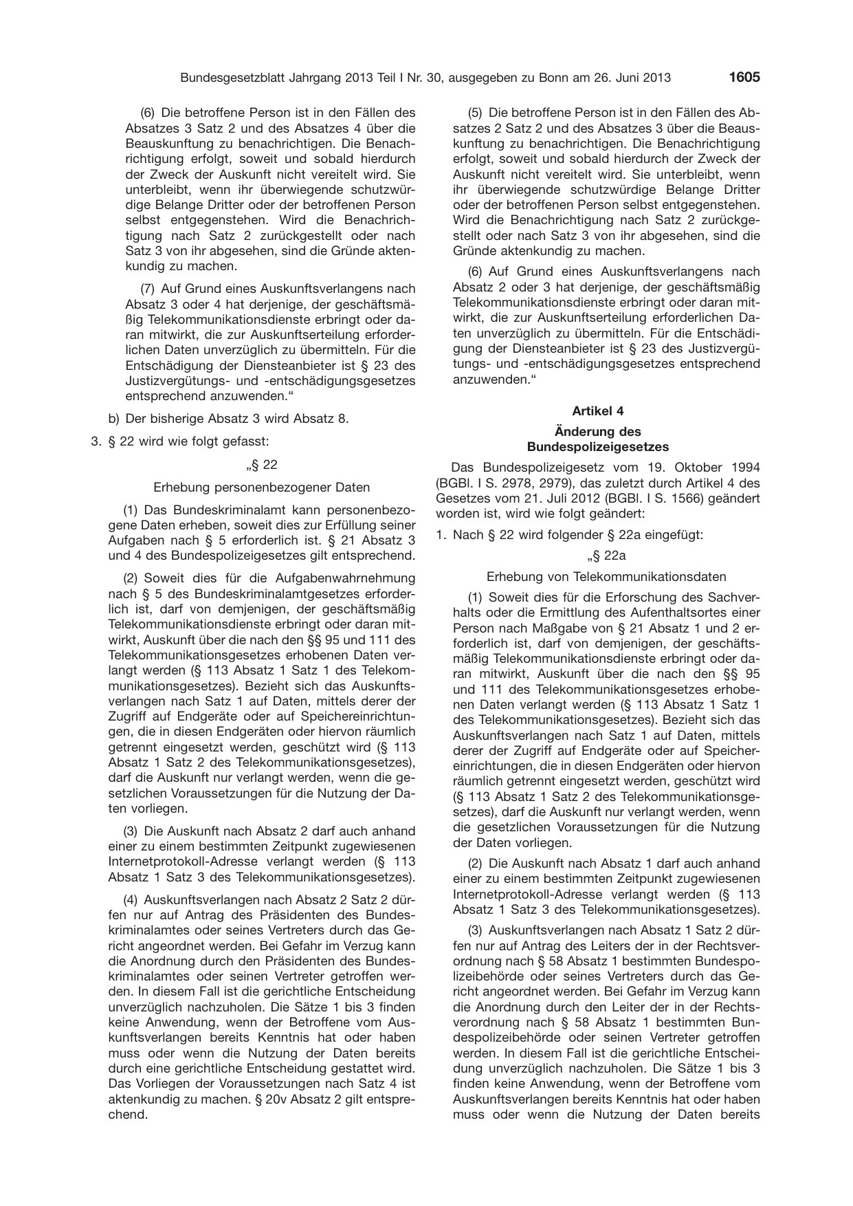 BGBl. 2013, Seite 1605 — Originalseite als Abbildung