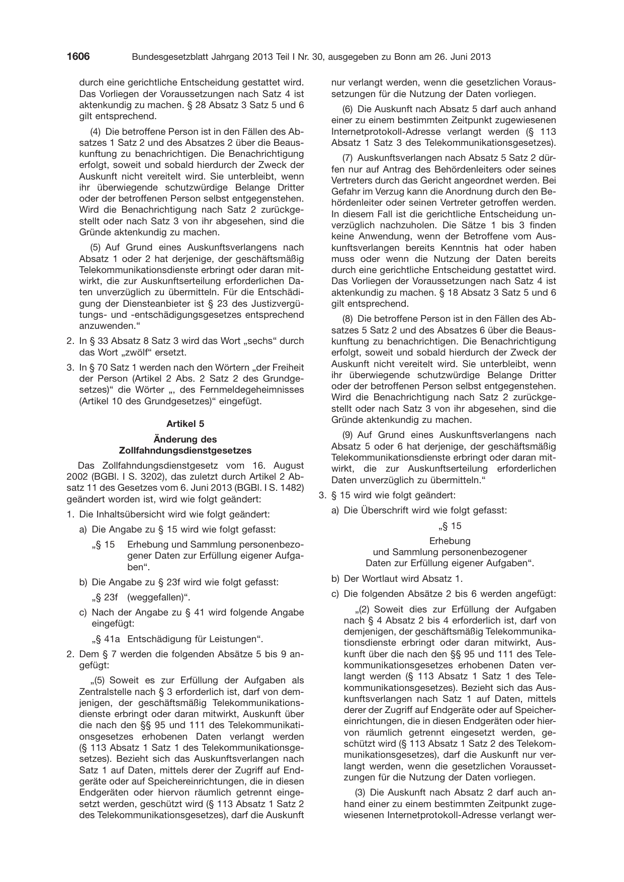 BGBl. 2013, Seite 1606 — Originalseite als Abbildung