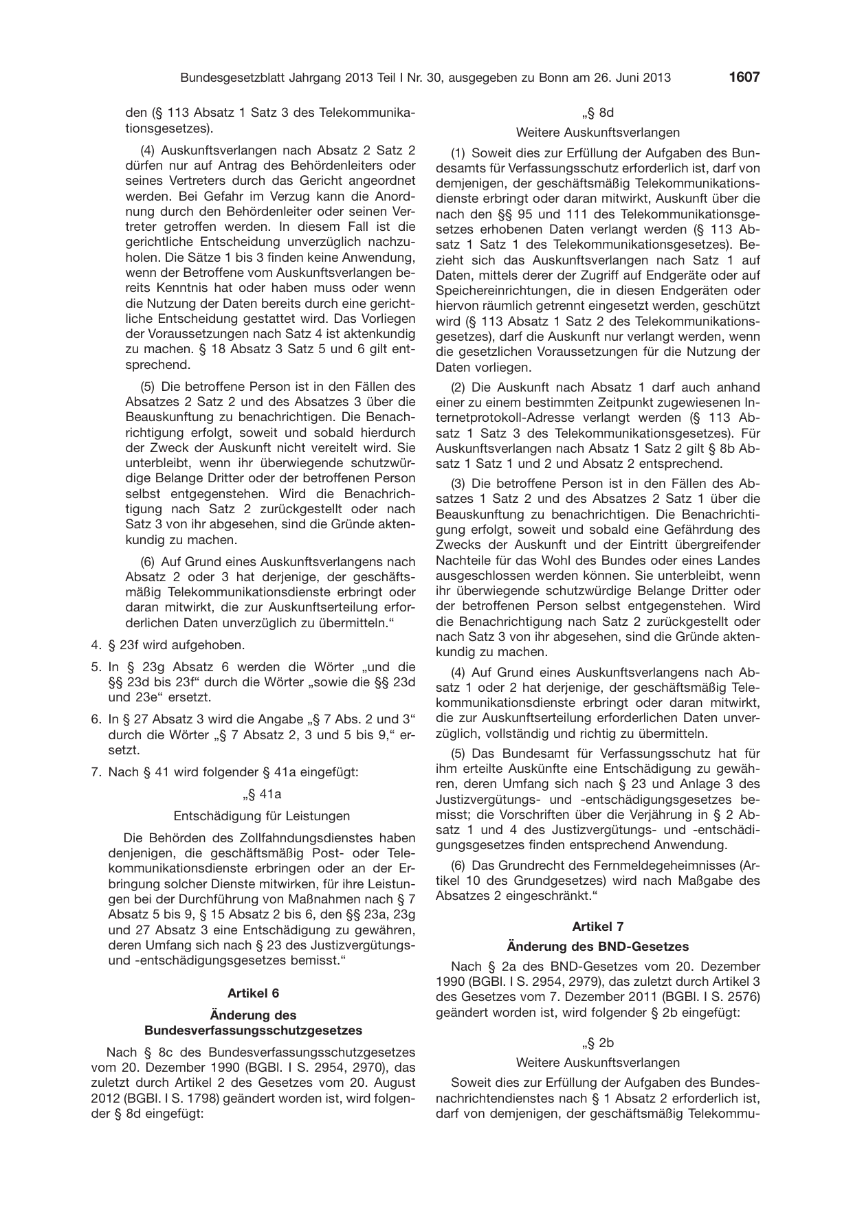 BGBl. 2013, Seite 1607 — Originalseite als Abbildung