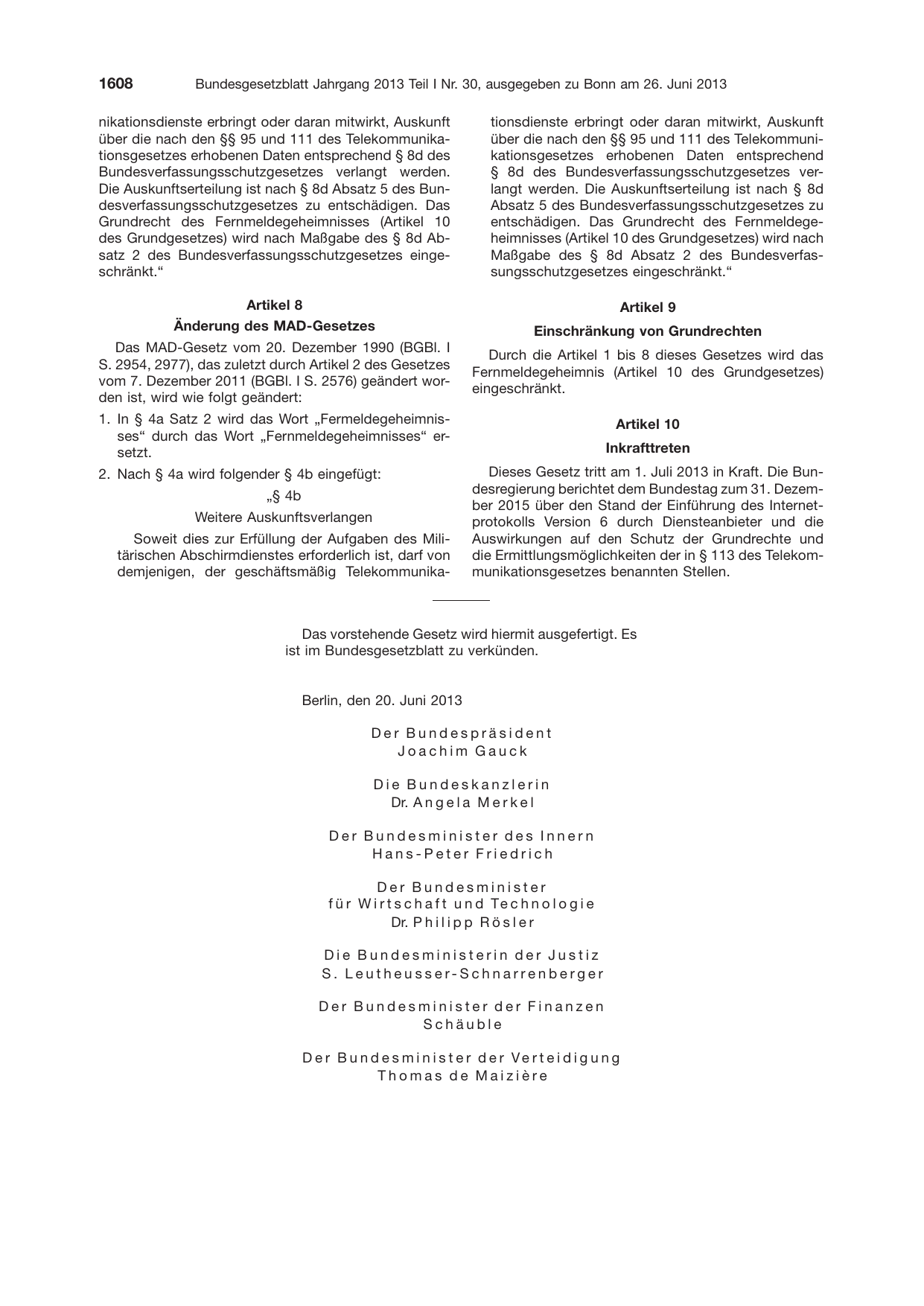 BGBl. 2013, Seite 1608 — Originalseite als Abbildung
