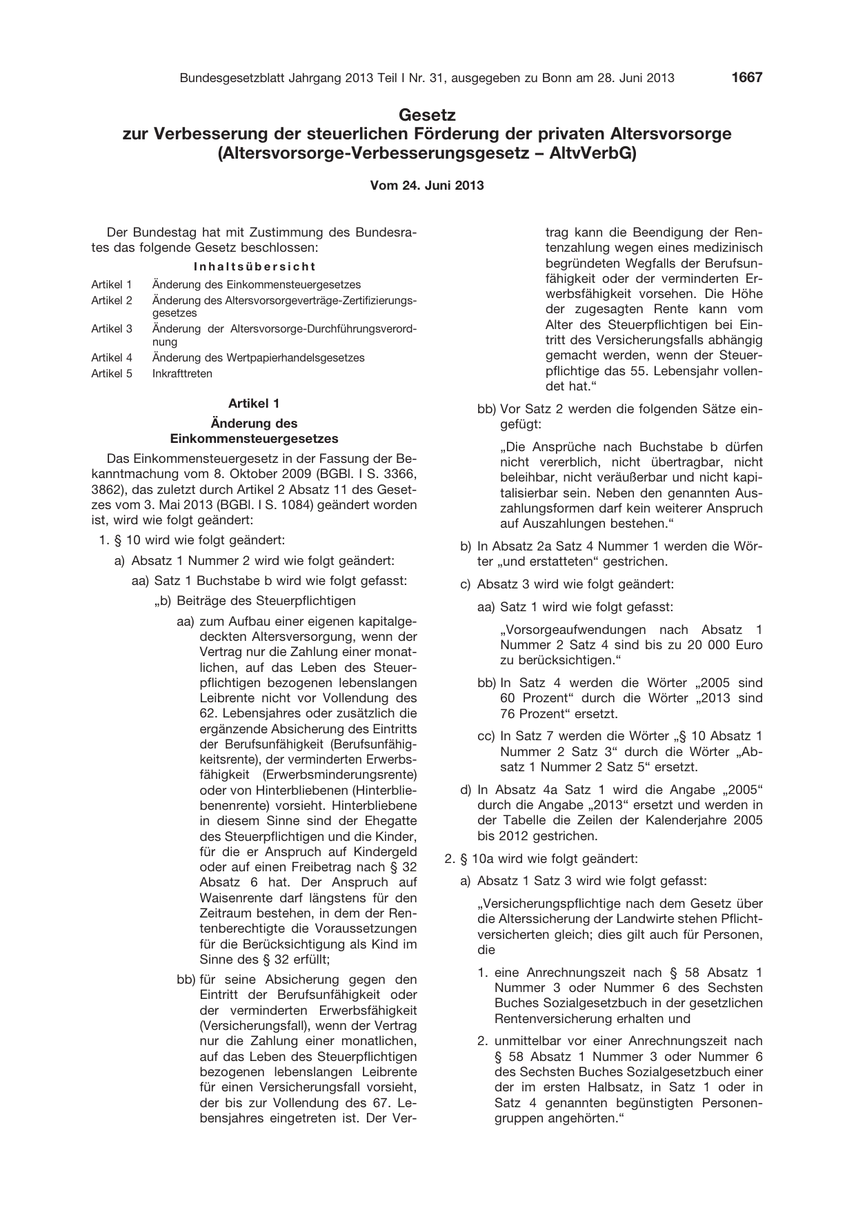 BGBl. 2013, Seite 1667 — Originalseite als Abbildung