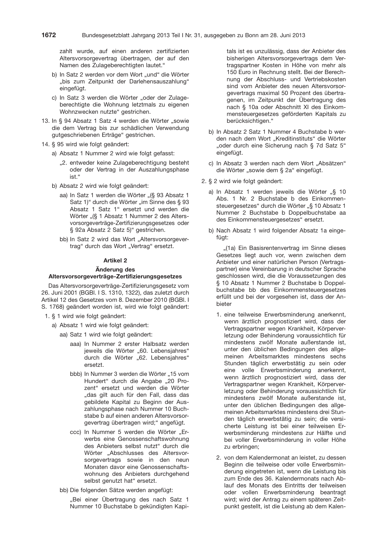 BGBl. 2013, Seite 1672 — Originalseite als Abbildung