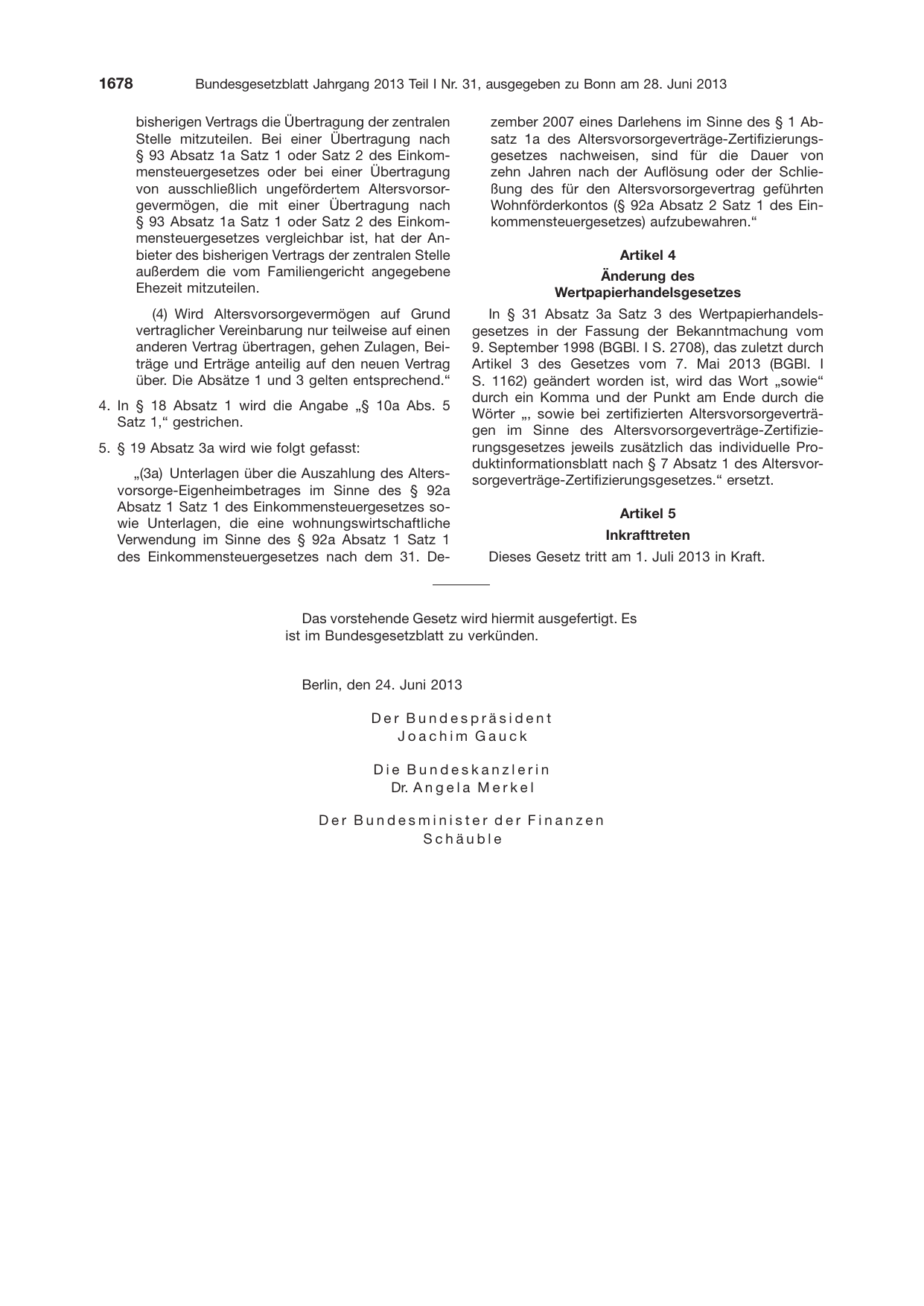 BGBl. 2013, Seite 1678 — Originalseite als Abbildung