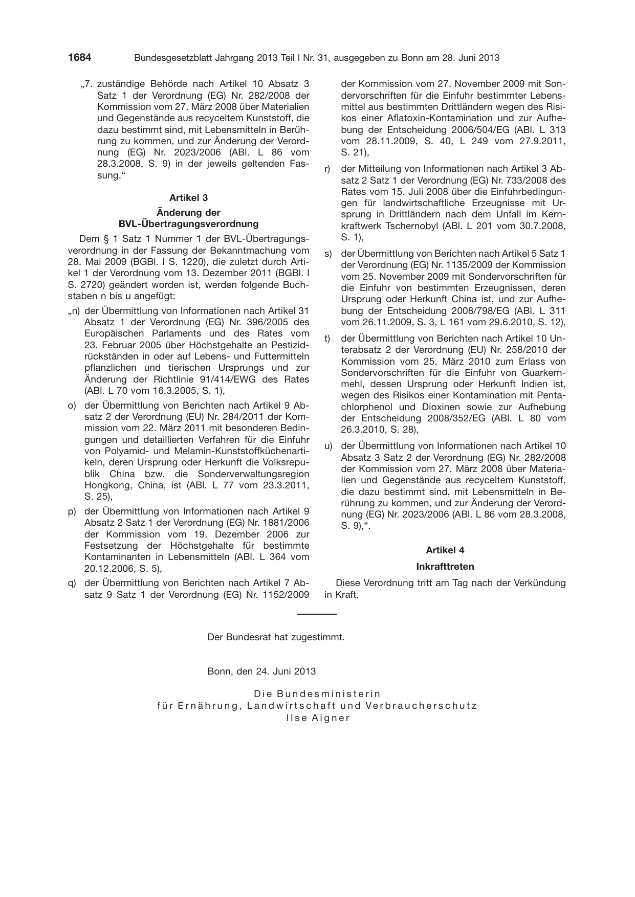 BGBl. 2013, Seite 1684 — Originalseite als Abbildung