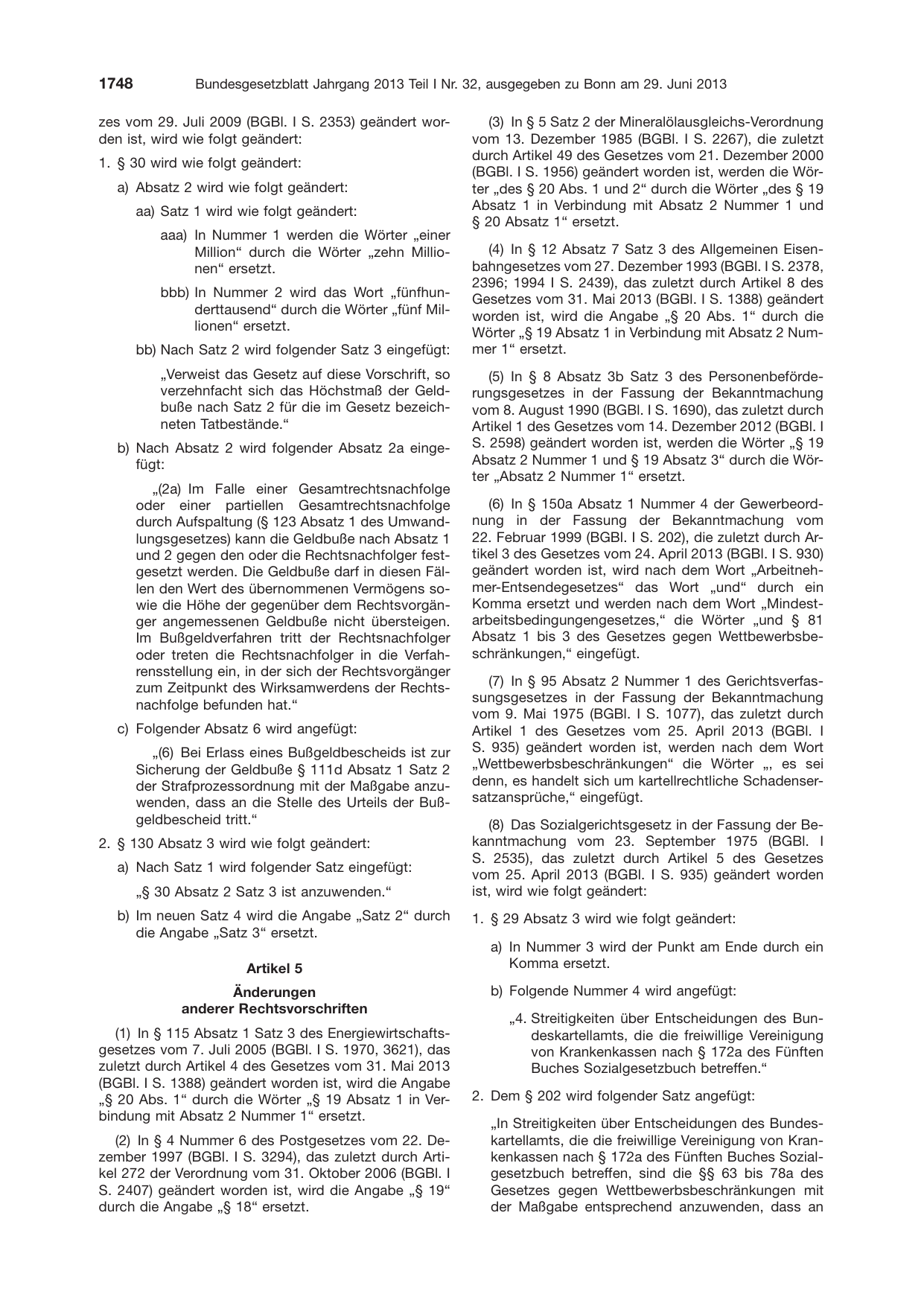 BGBl. 2013, Seite 1748 — Originalseite als Abbildung