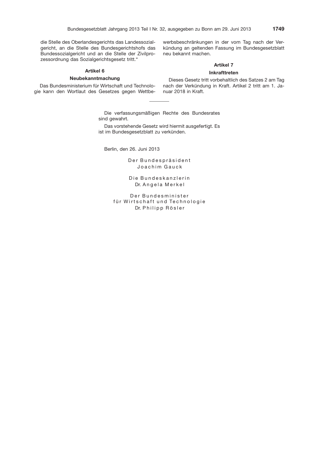 BGBl. 2013, Seite 1749 — Originalseite als Abbildung