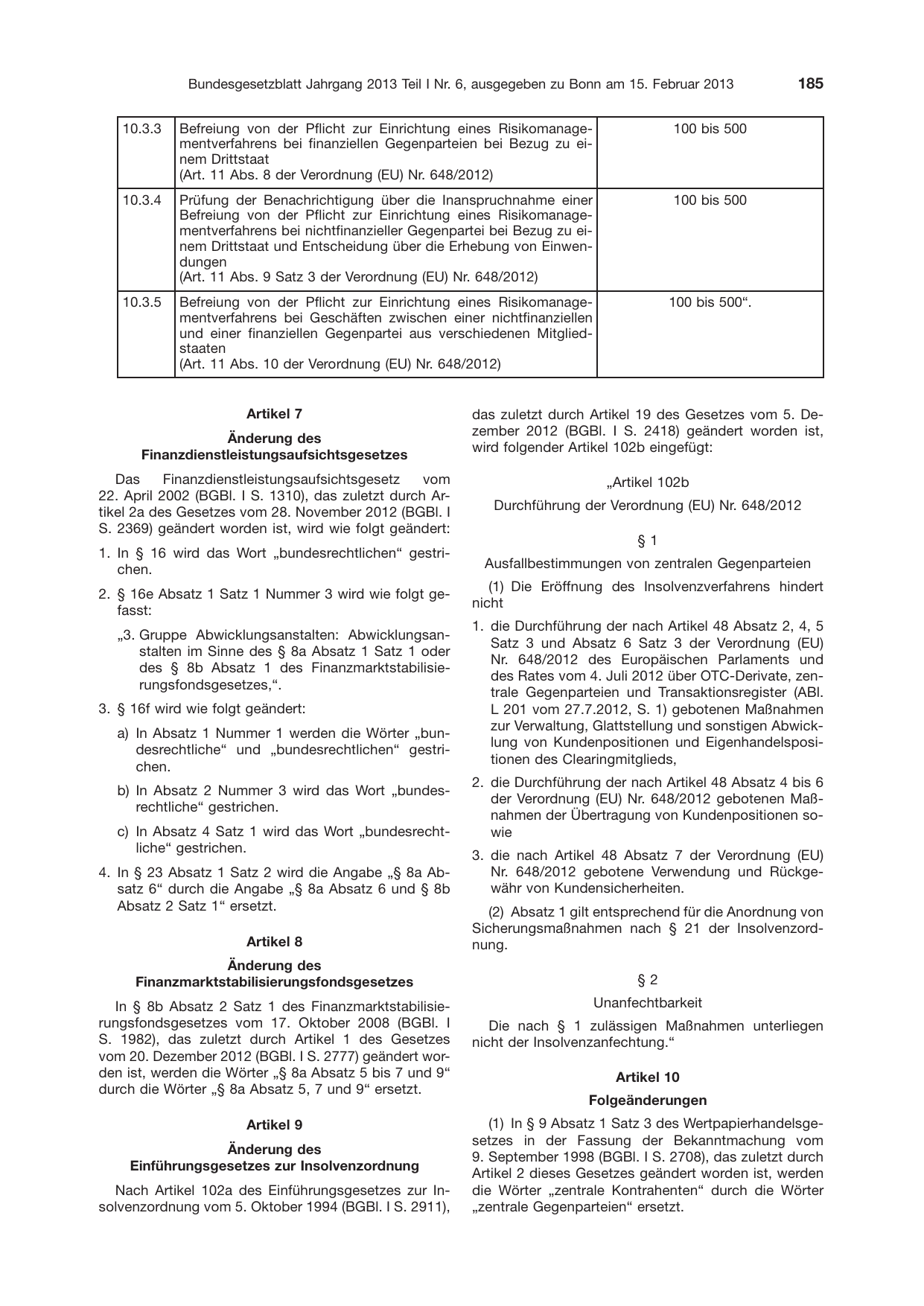 BGBl. 2013, Seite 185 — Originalseite als Abbildung
